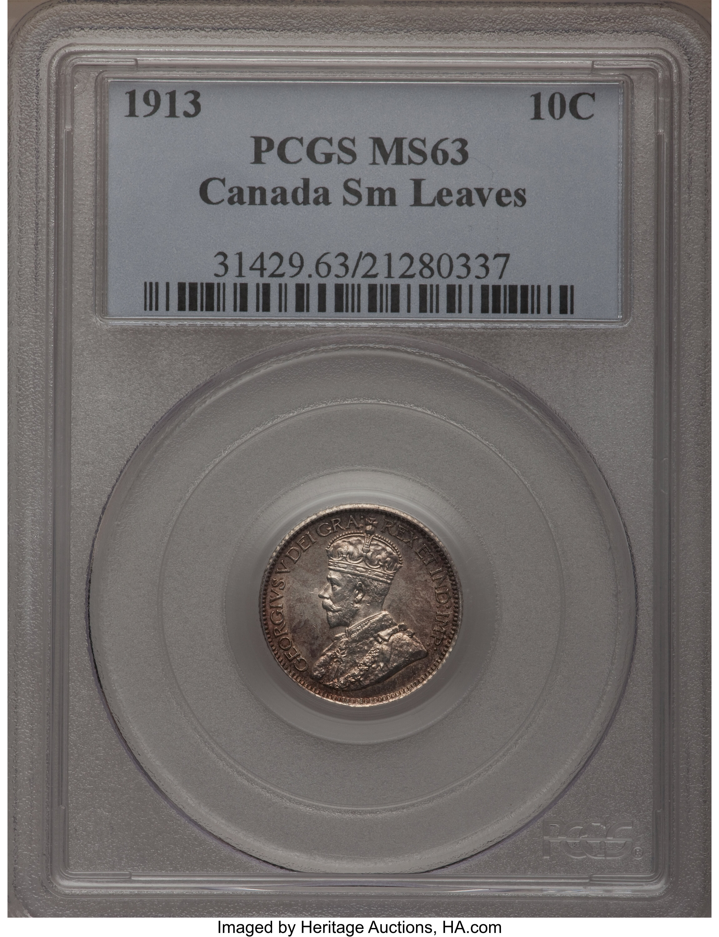 Canada: George V 10 Cents 1913 Small Leaves,...