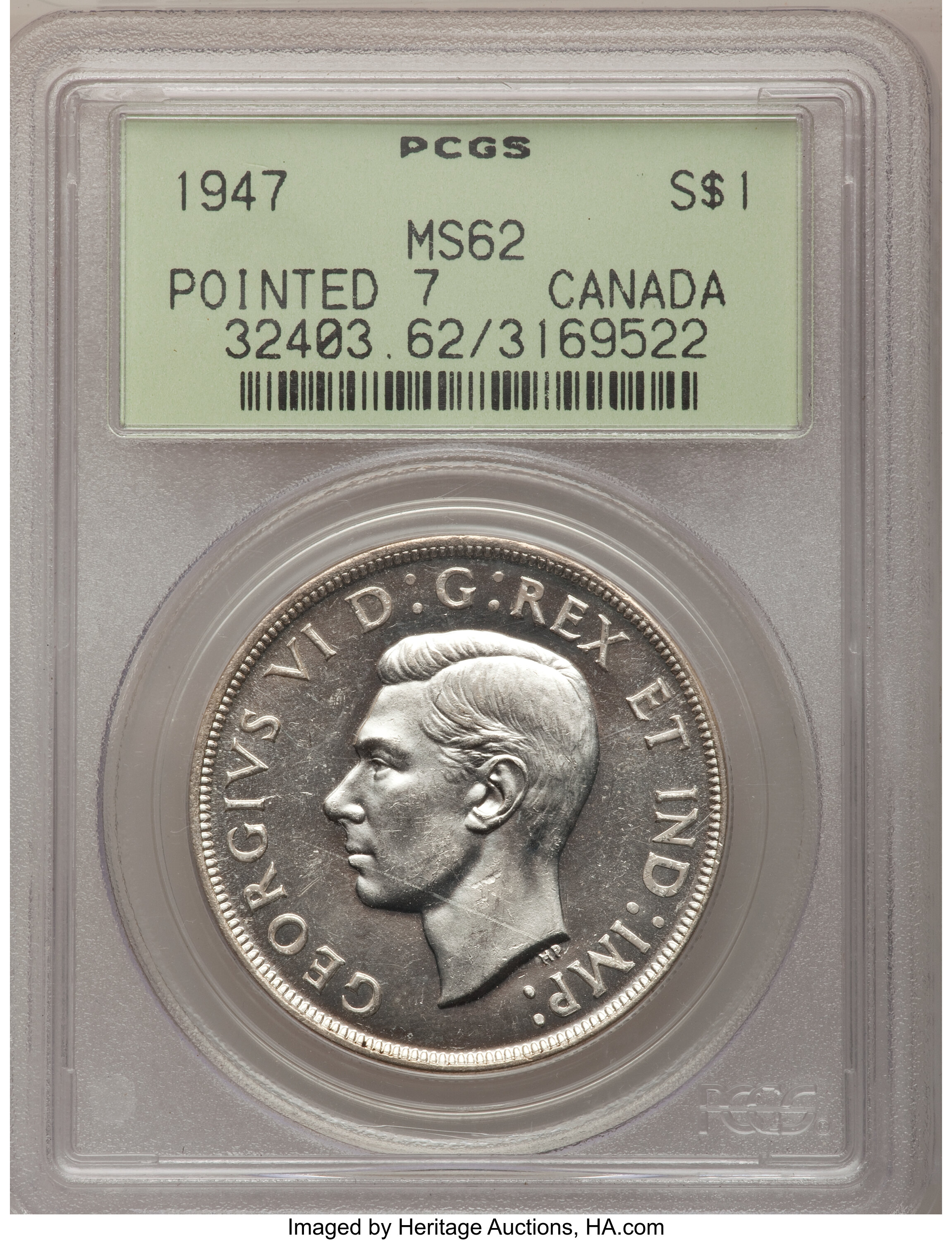 Canada: George VI Dollar 1947 Pointed 7 3HP,...