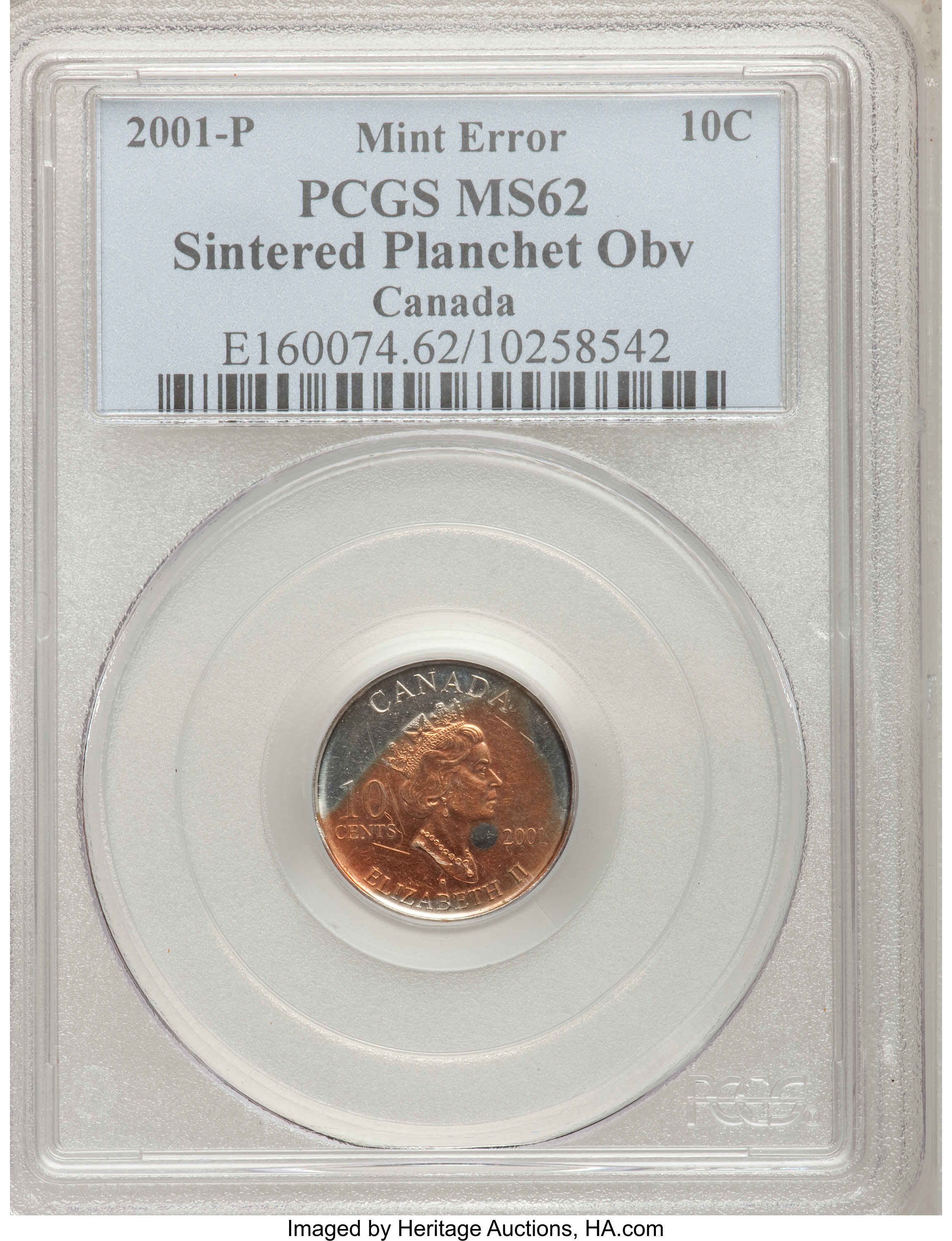 image for: Canada: Elizabeth II 10 Cents 2001-P Mint Error,...