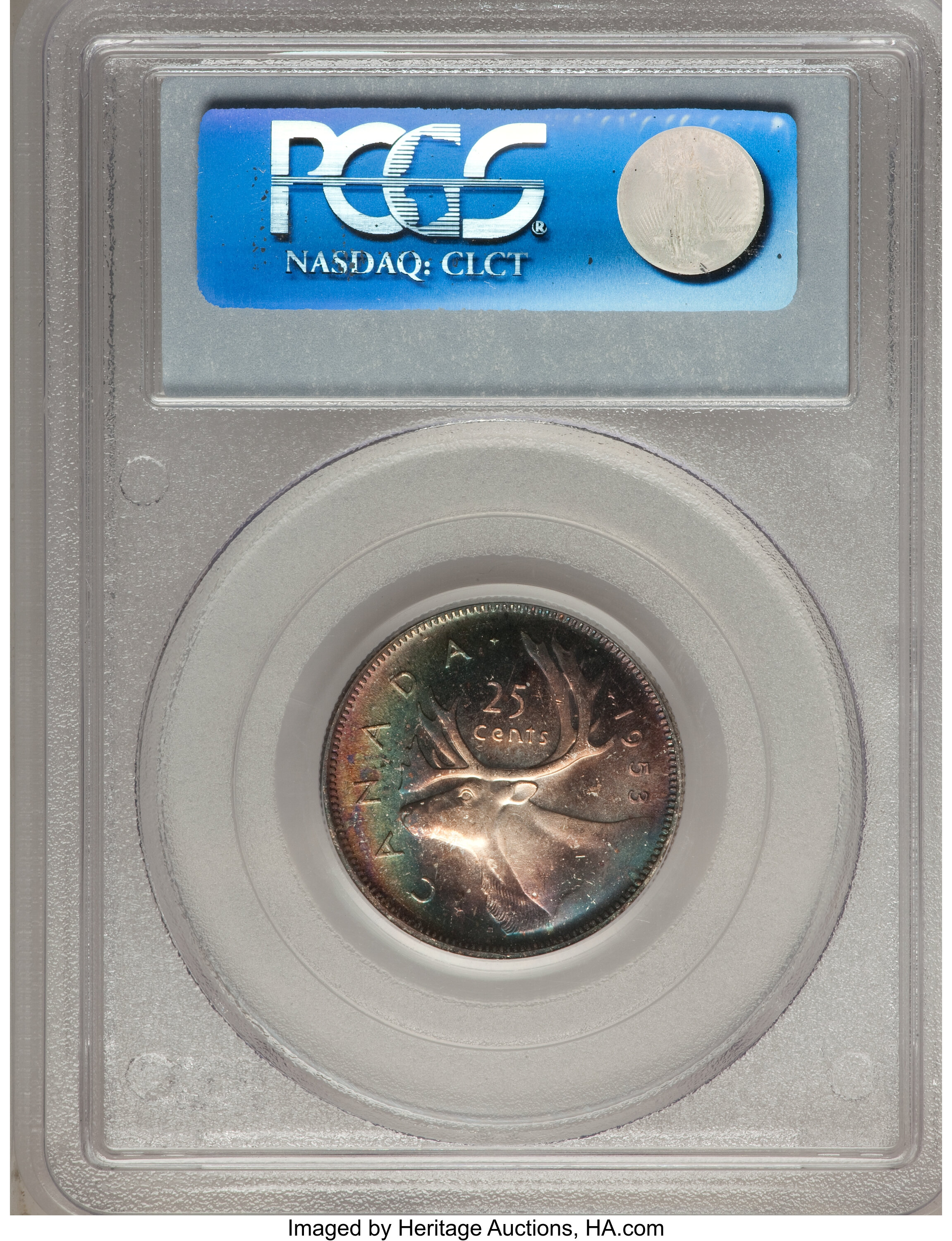 Elizabeth II S25c 80% Silver, Caribou, 1953-1967 [Type] AU50 thumbnail 25
