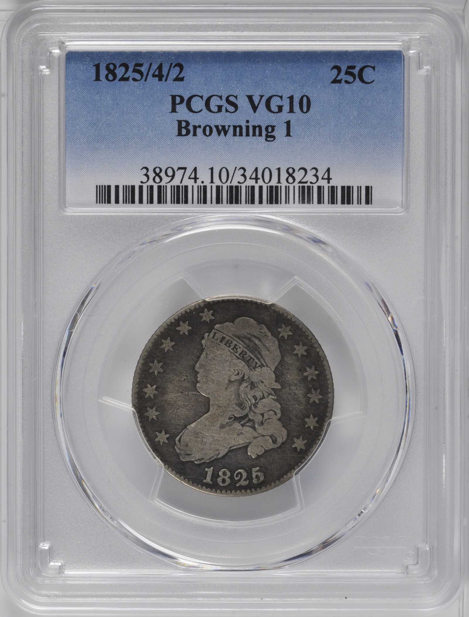 1825/4/2 25c Overdate, B-1, FS-301 VG10 thumbnail 4