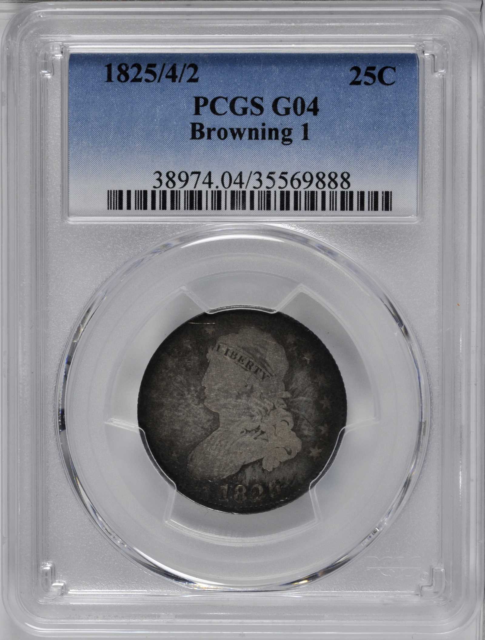1825/4/2 25c Overdate, B-1, FS-301 G6 thumbnail 3