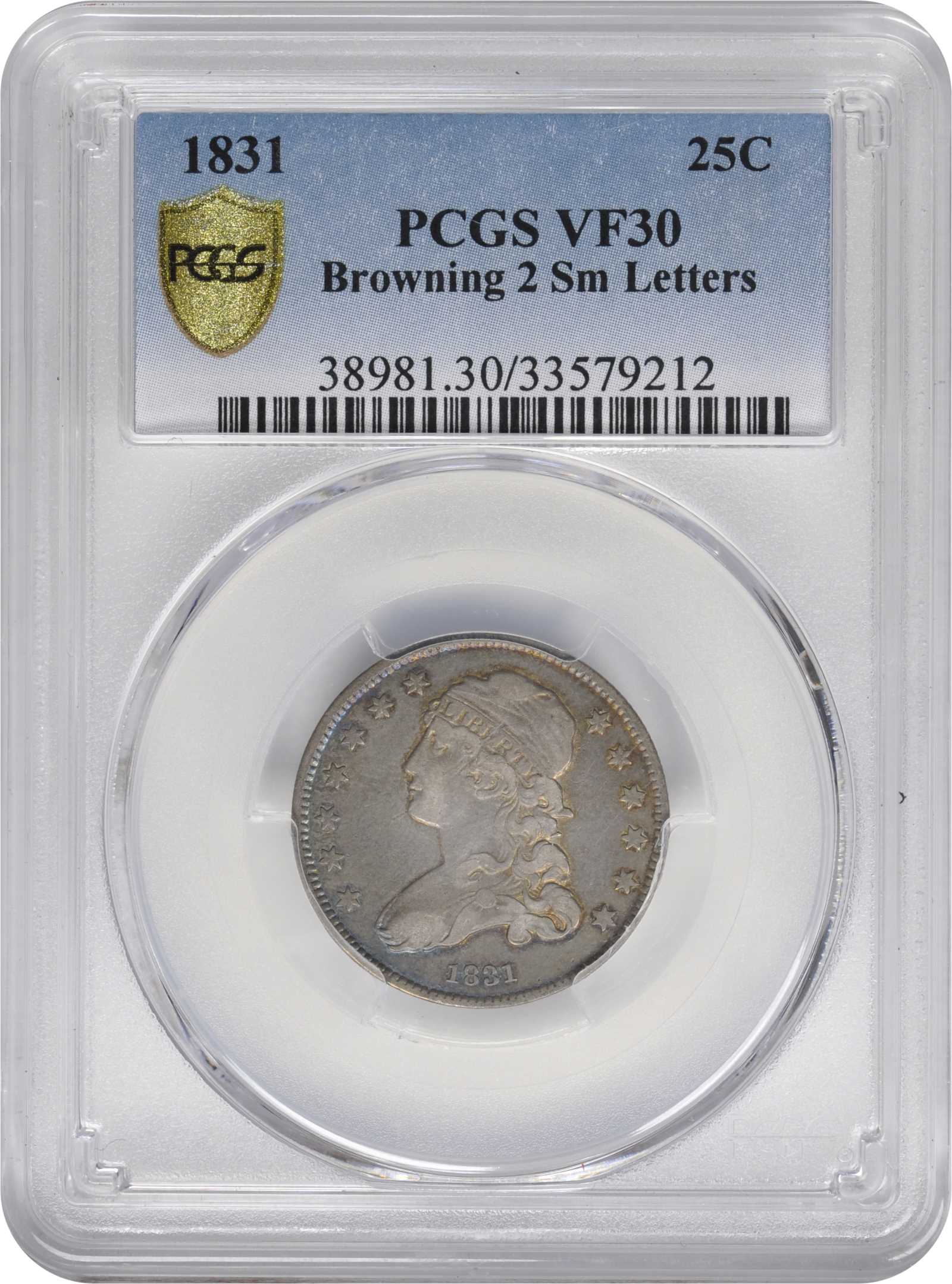 1831 25c Small Letters, B-2 VF30 CAC thumbnail 3