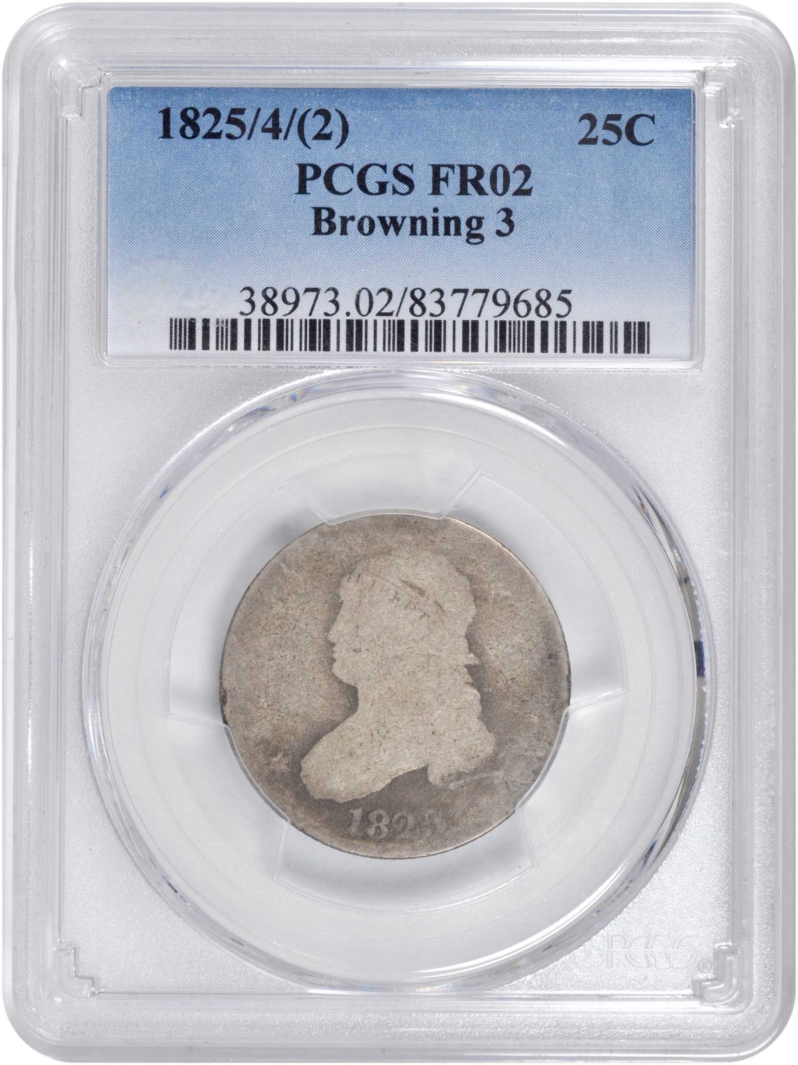 1825/4/(2) 25c Overdate, B-3, FS-303 VG10 thumbnail 21