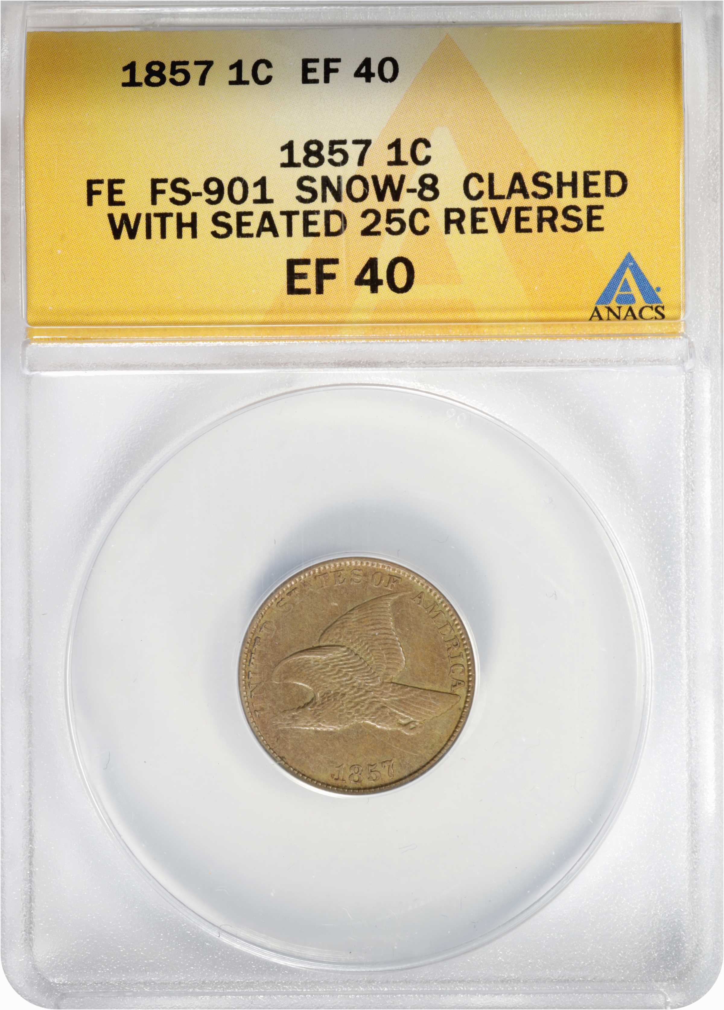 1857 1c Flying Eagle, FS-901, S-8 XF40 thumbnail 3