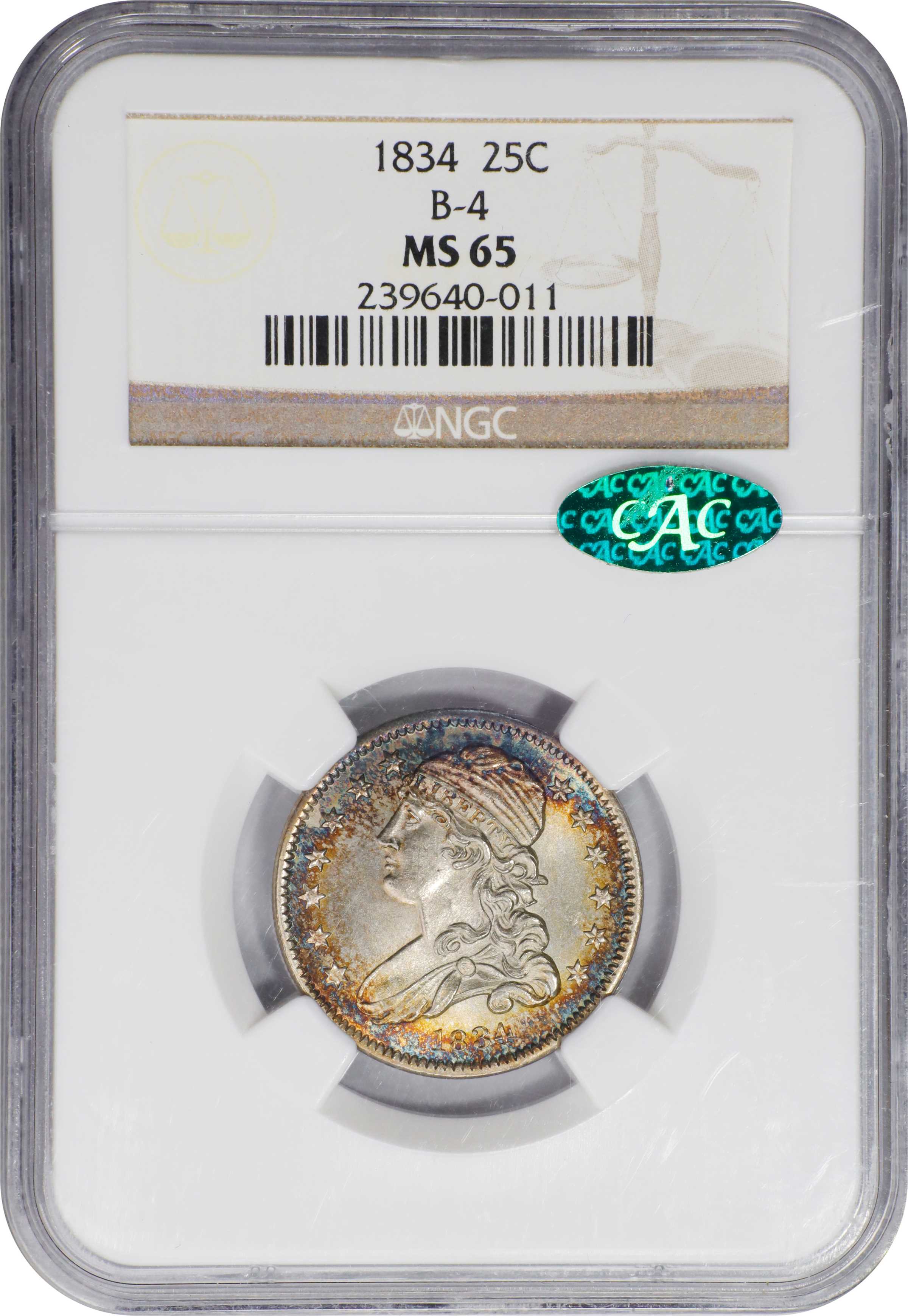 1834 25c B-4 MS65 CAC thumbnail 3