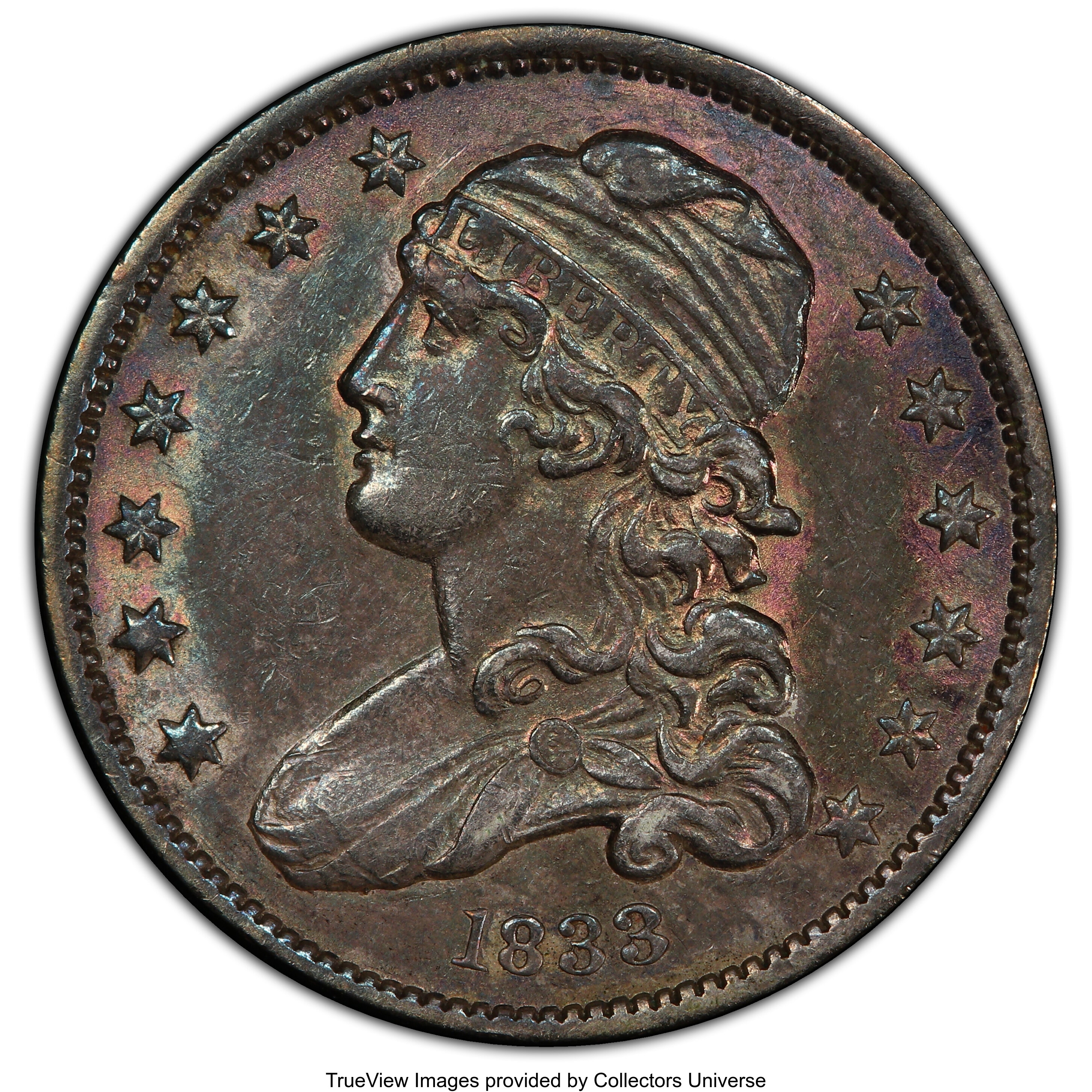 1833 25C B-1, R.2, AU53 PCGS. PCGS Population: (2/2 and 0/0+). NGC Census: (4/6 and 0/1+). AU53. Mintage 156,000. ...