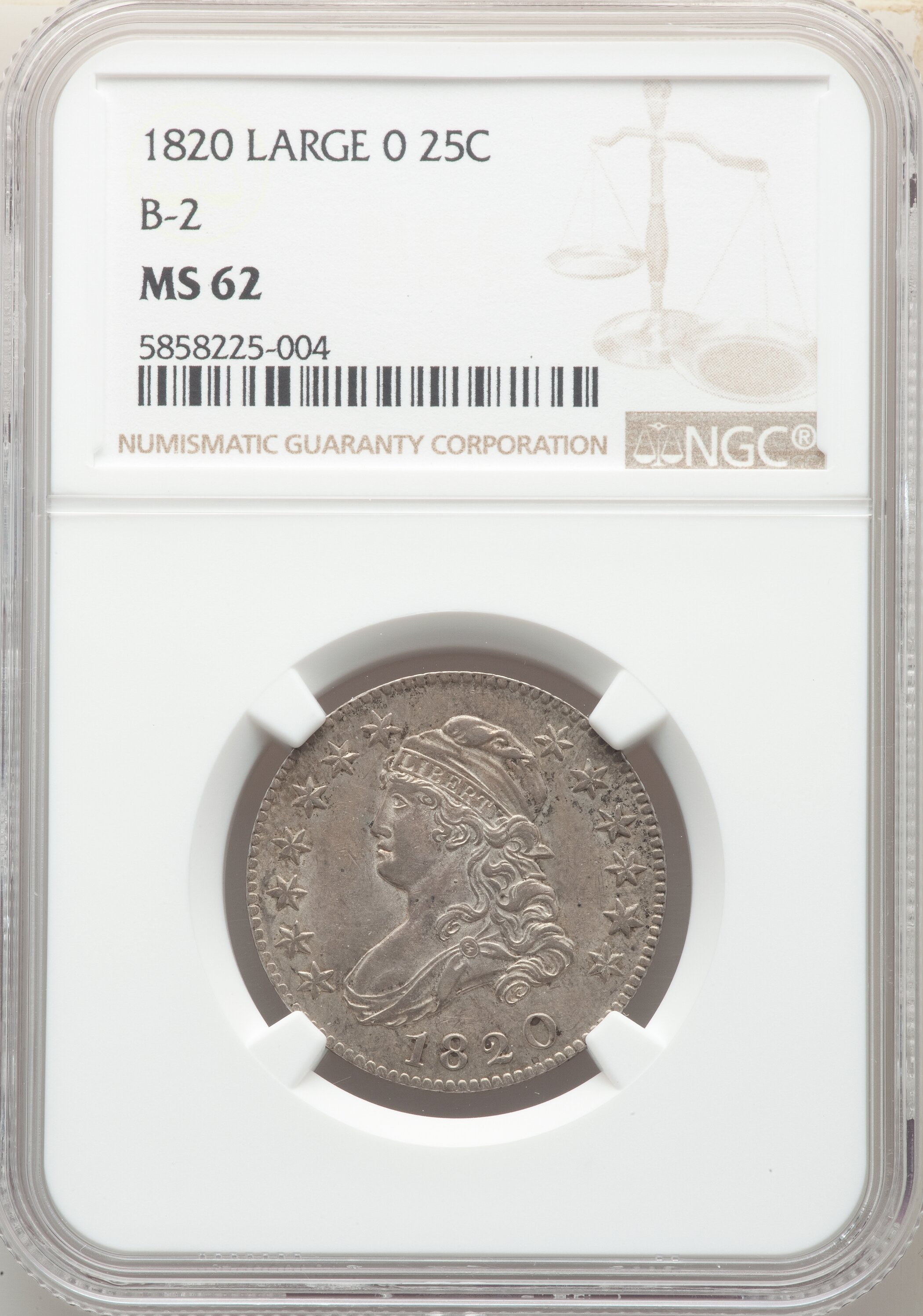 1820 25c Large 0 MS63 CAC thumbnail 6