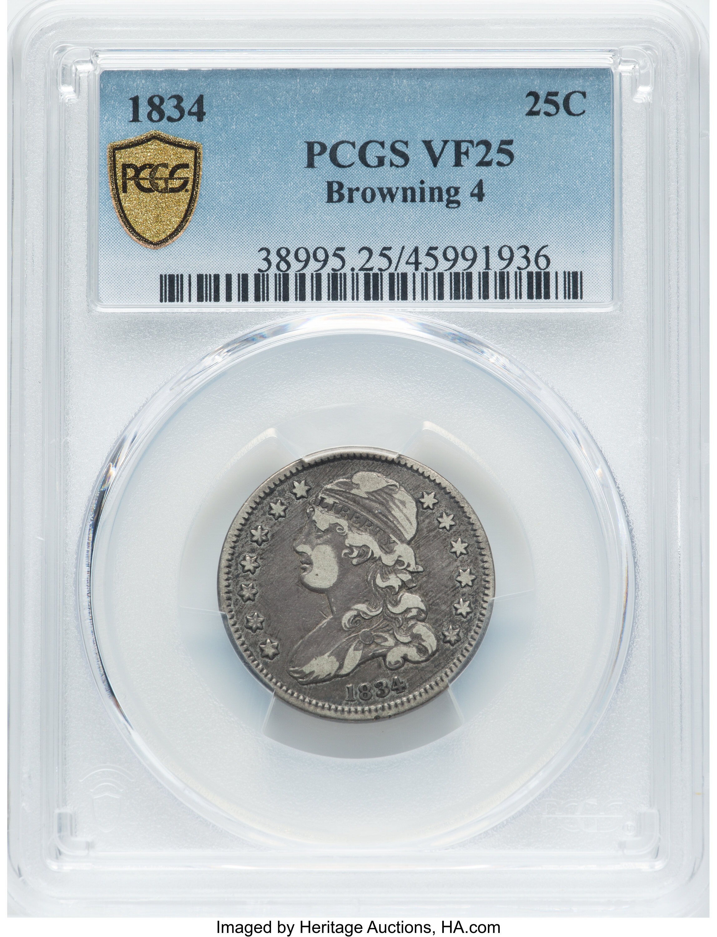 1834 25c B-4 XF40 CAC thumbnail 22