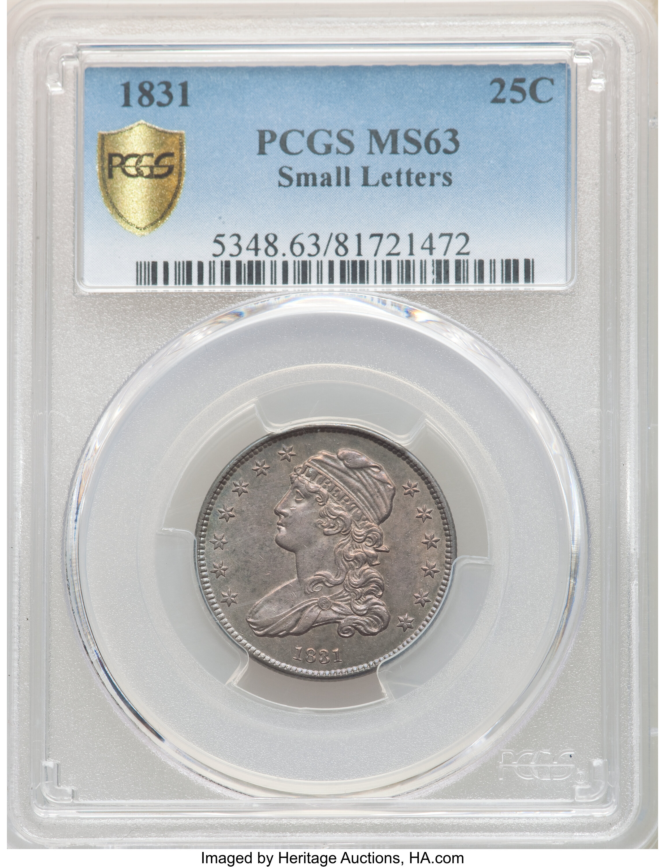 1831 25c Small Letters, B-2 AU53 CAC thumbnail 20