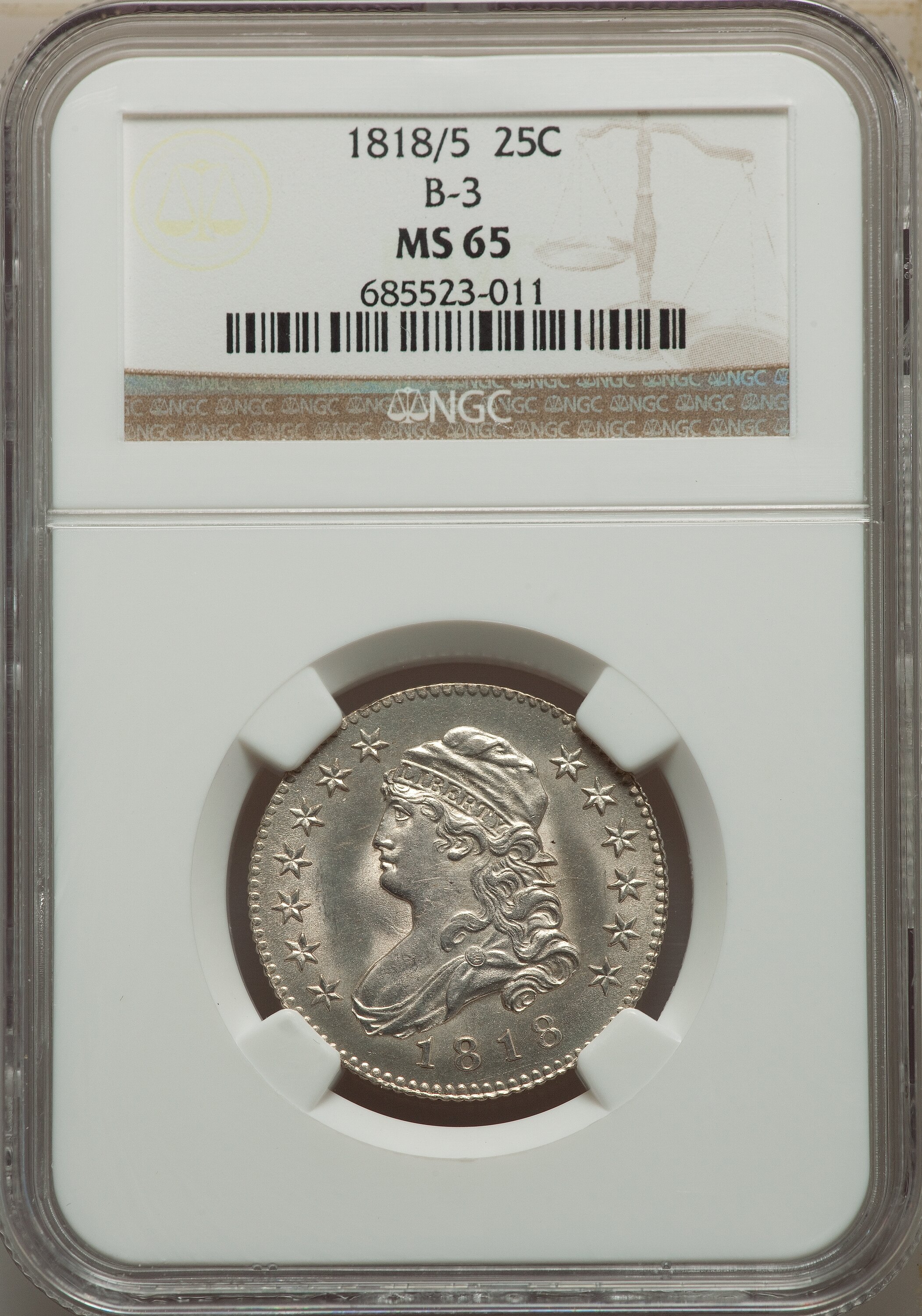 1818/5 25c Overdate, B-3 MS65 thumbnail 7