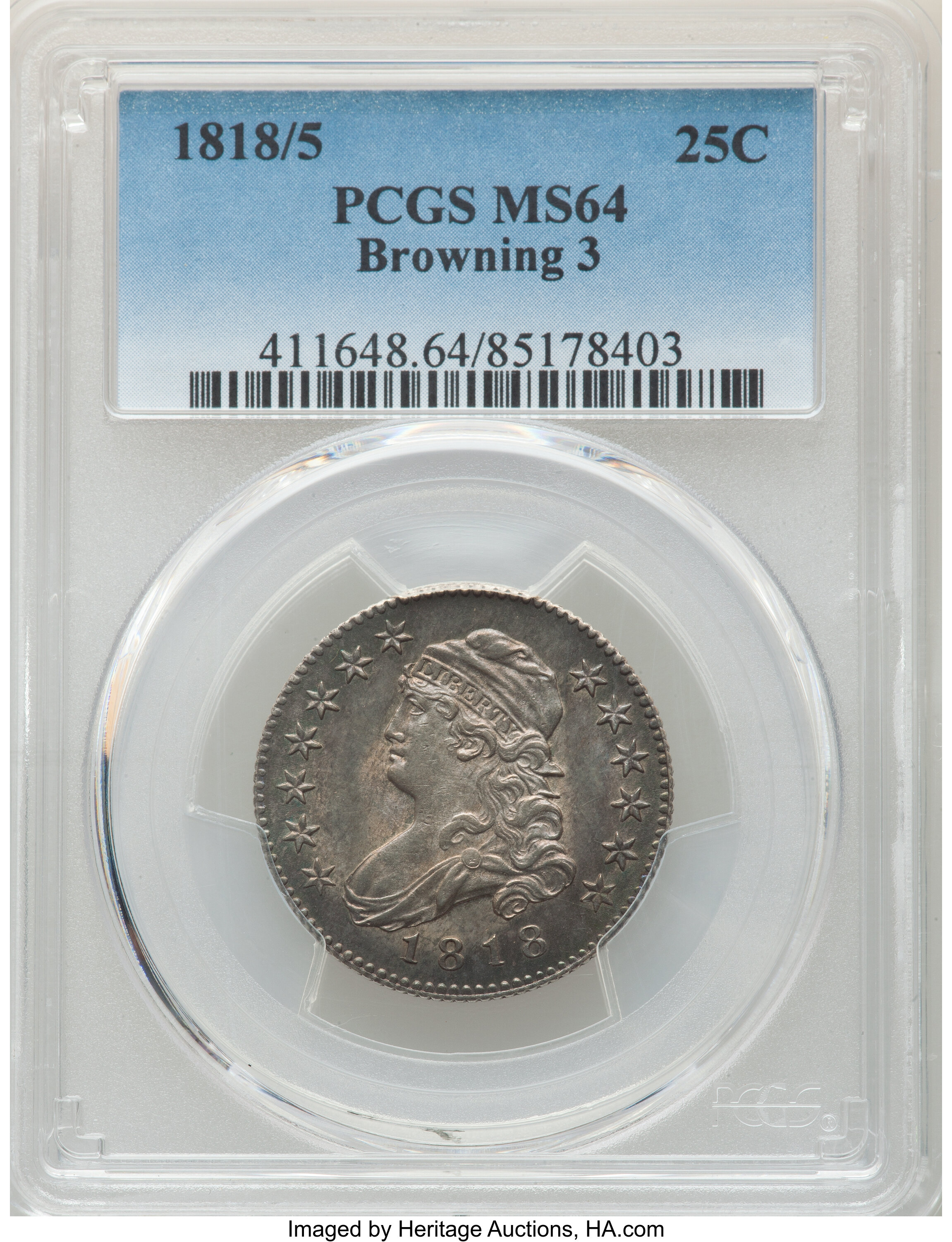 1818/5 25c Overdate, B-3 MS64 thumbnail 5