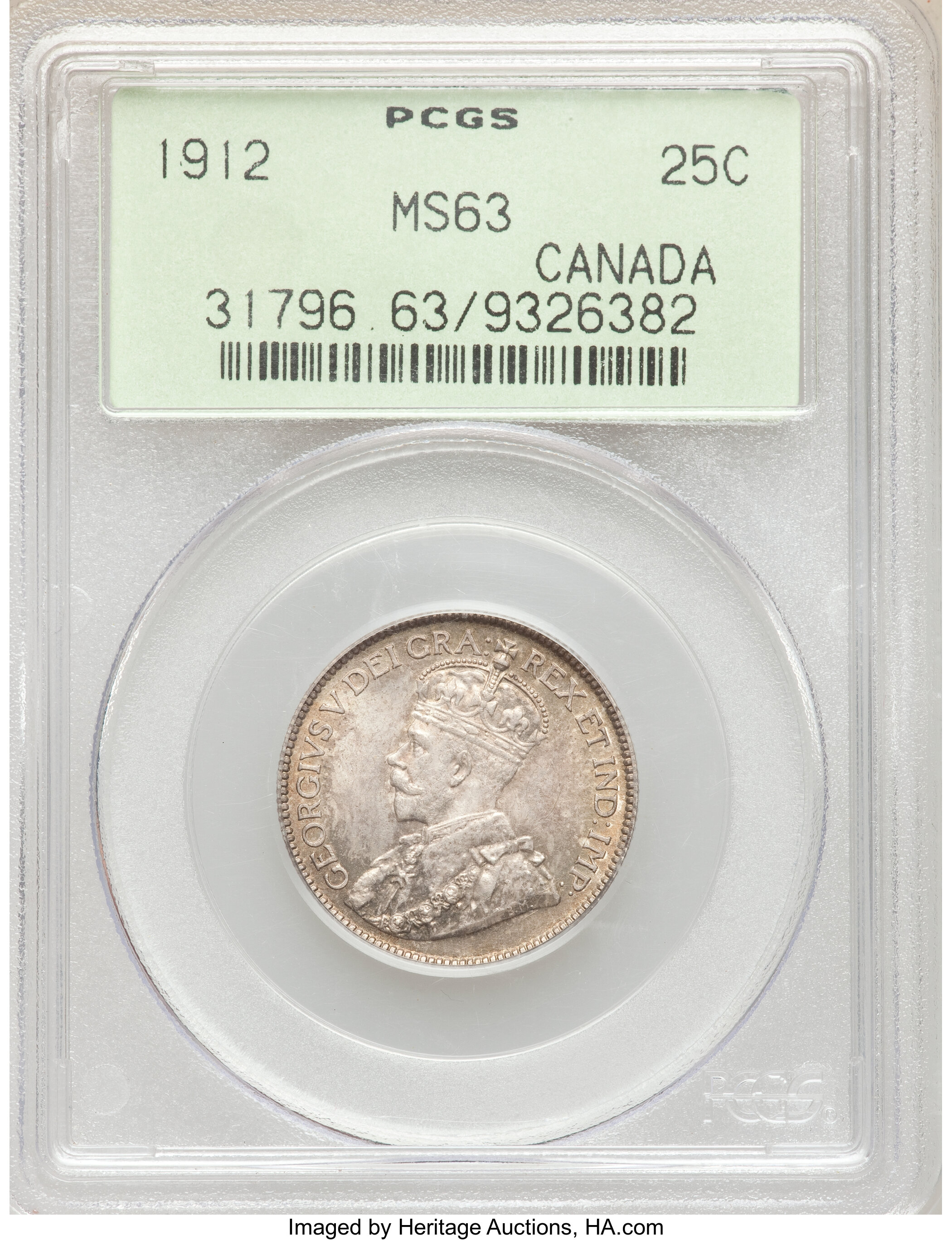 Canada: George V 25 Cents 1912 MS63 PCGS,...