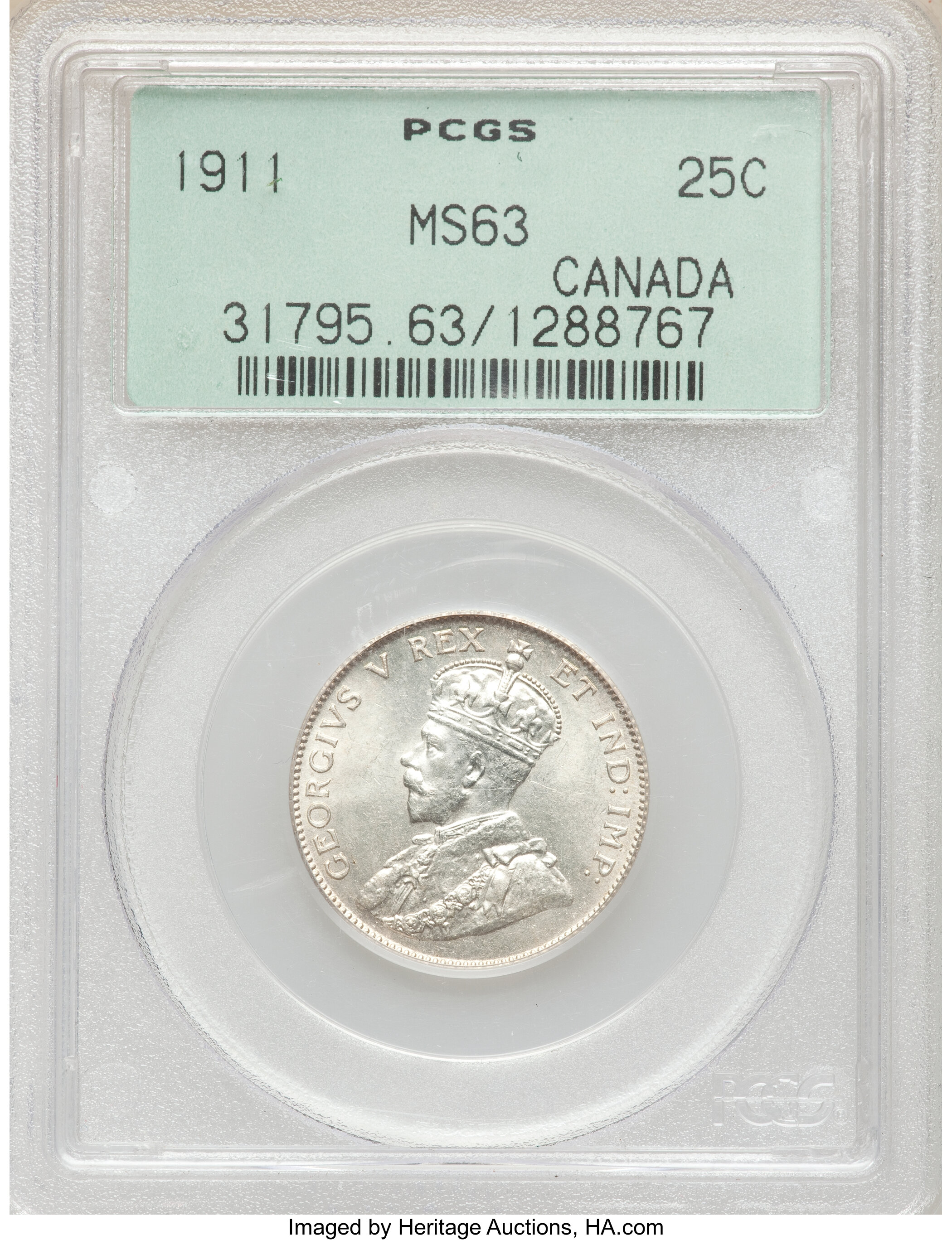 Canada: George V 25 Cents 1911 MS63 PCGS,...