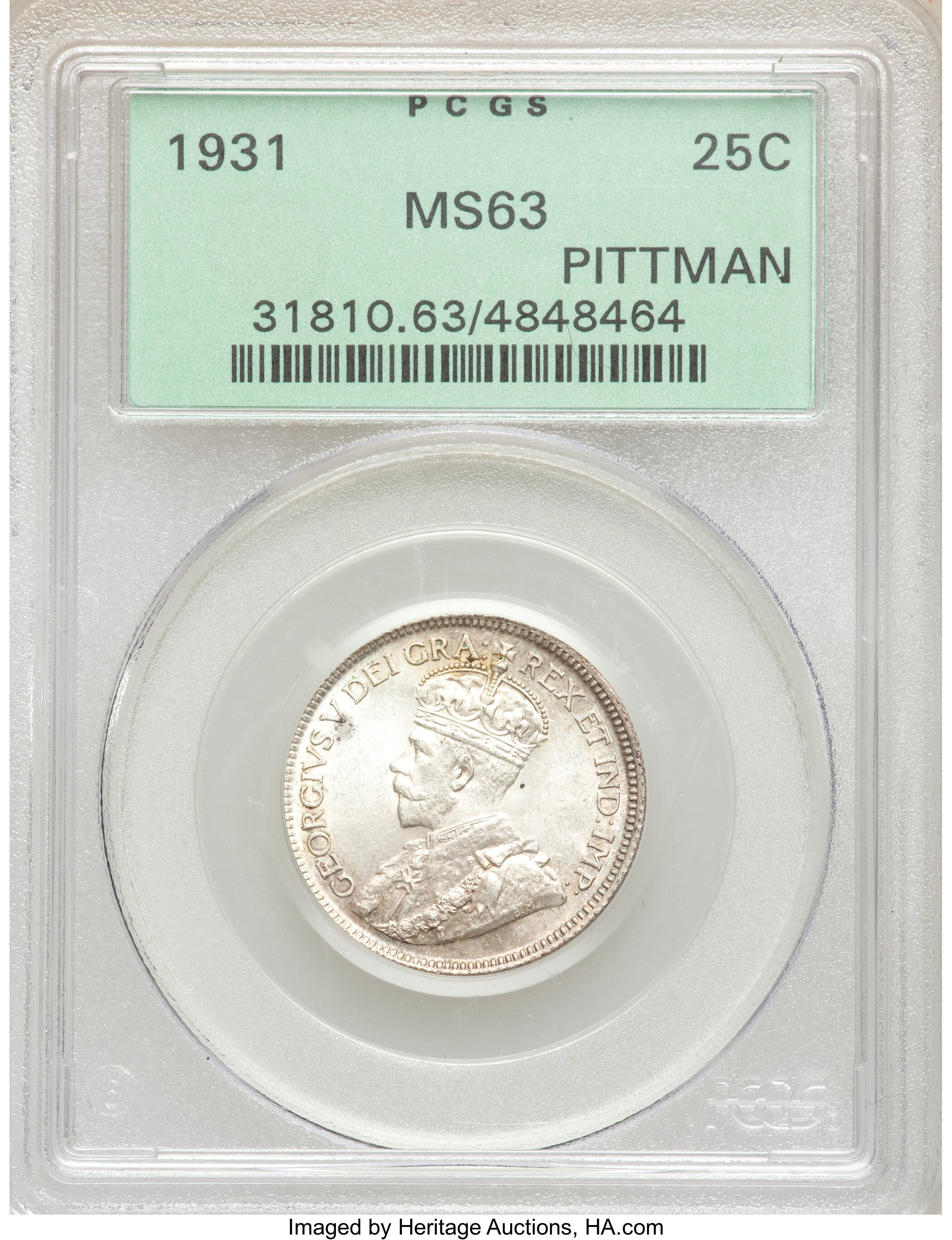 Canada: George V 25 Cents 1931 MS63 PCGS,...