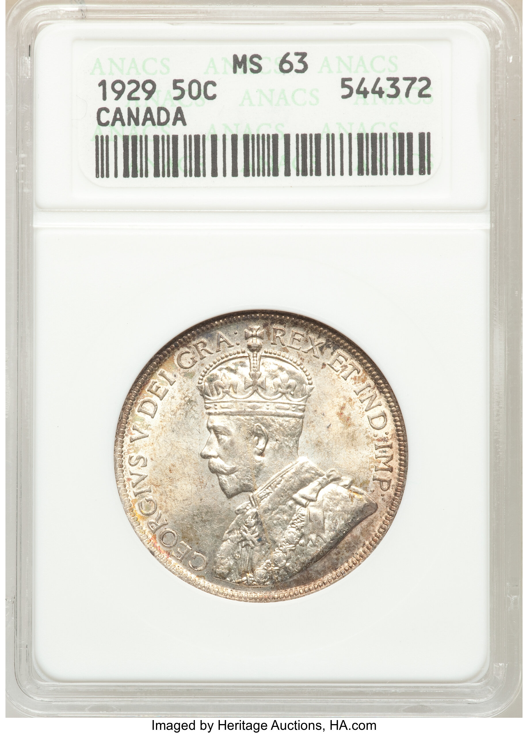 Canada: George V 50 Cents 1929 MS63 ANACS,...