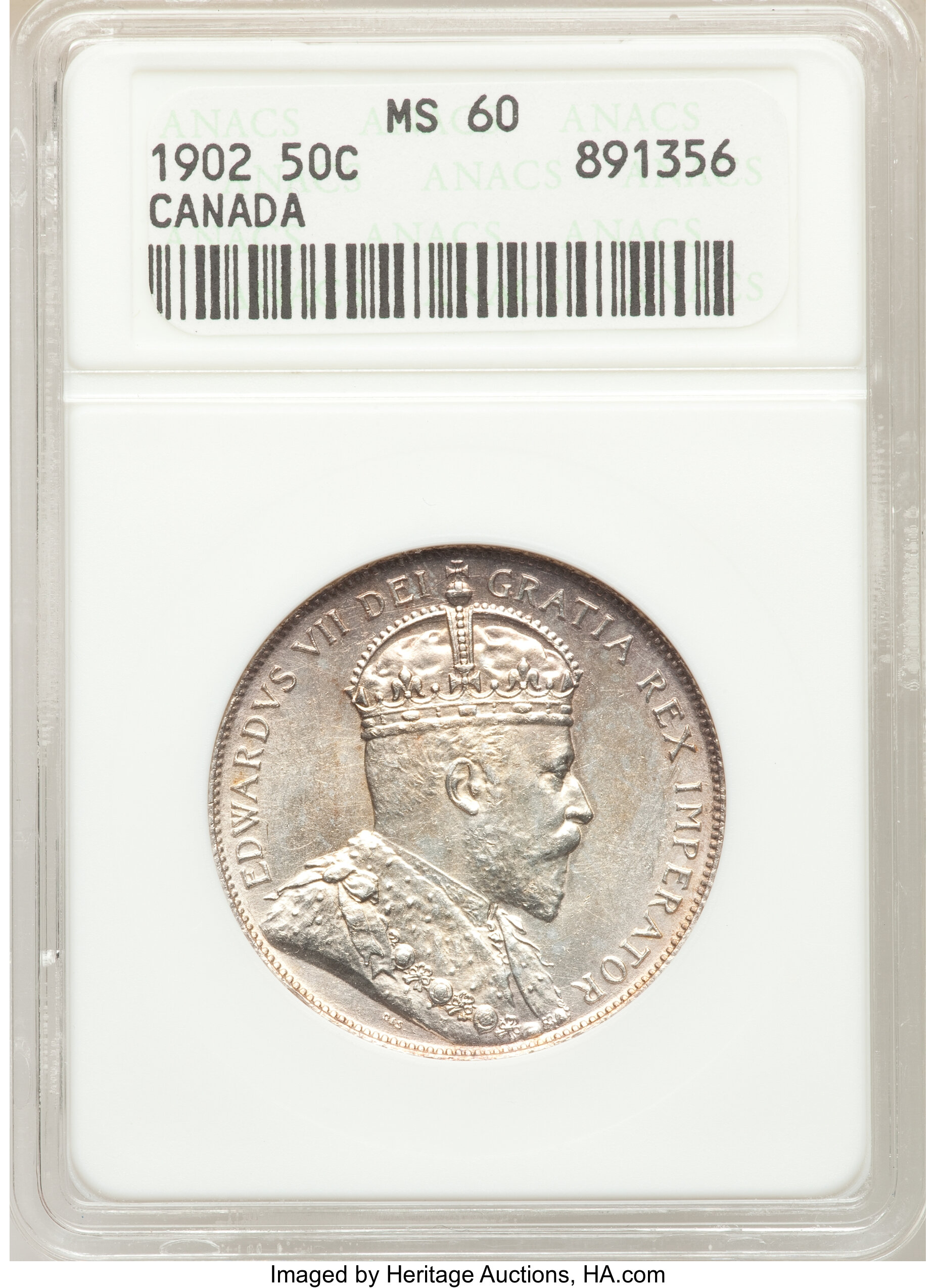 Canada: Edward VII 50 Cents 1902 MS60 ANACS,...