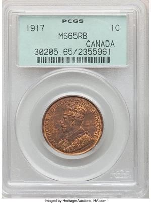 image for: Canada: George V Cent 1917 MS65 Red and Brown PCGS,...