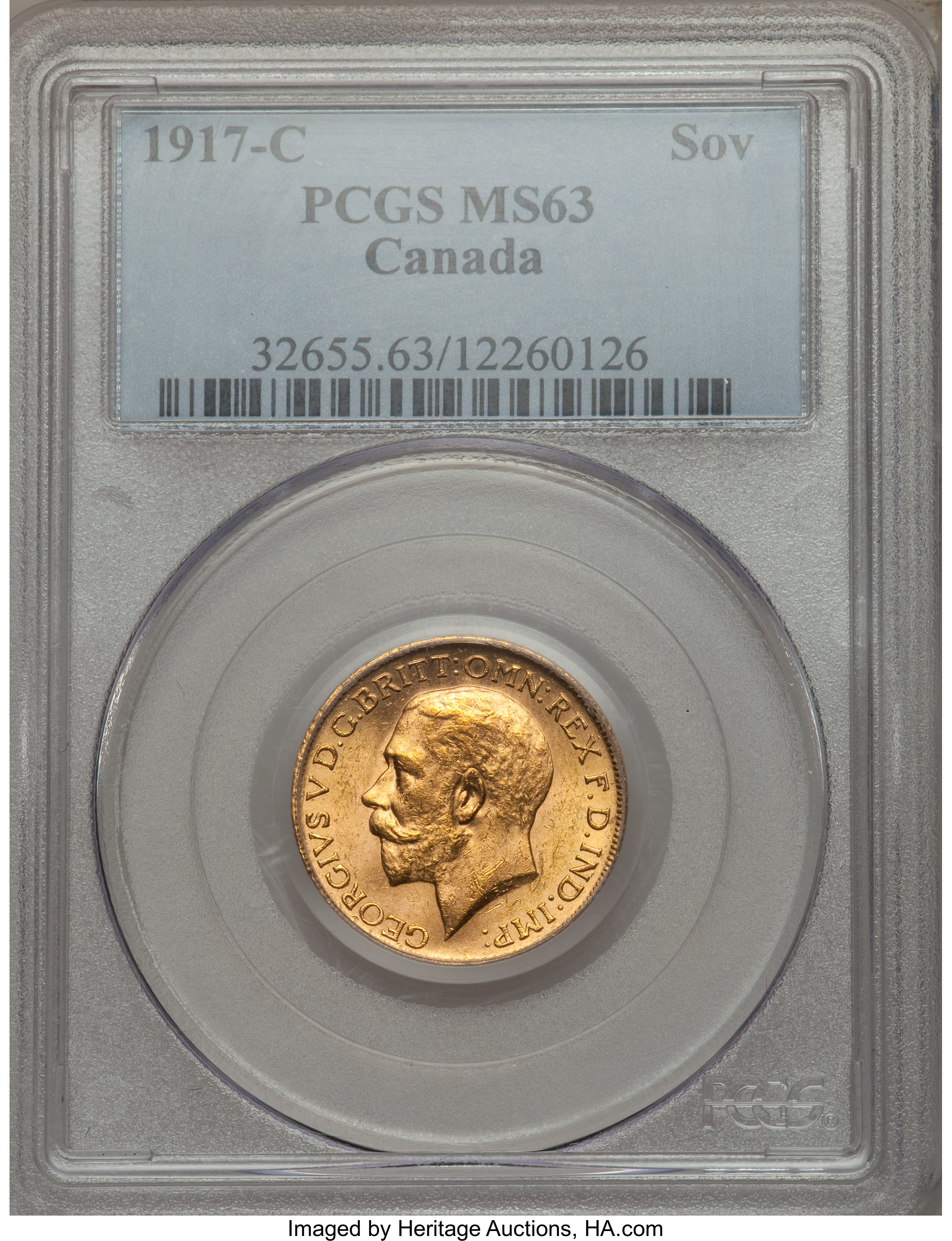 Canada: George V gold Sovereign 1917-C MS63 PCGS,...