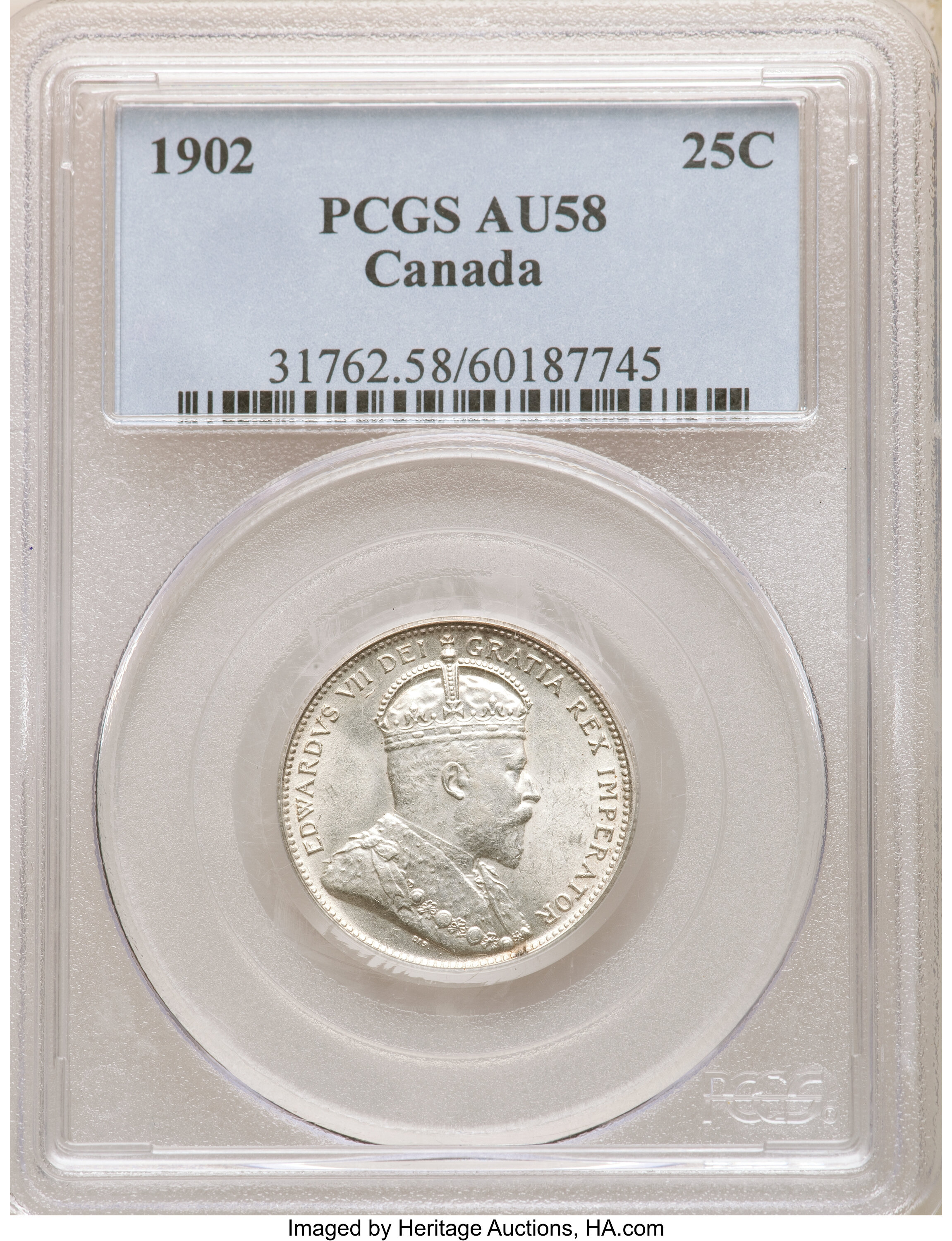 Canada: Edward VII 25 Cents 1902 AU58 PCGS,...