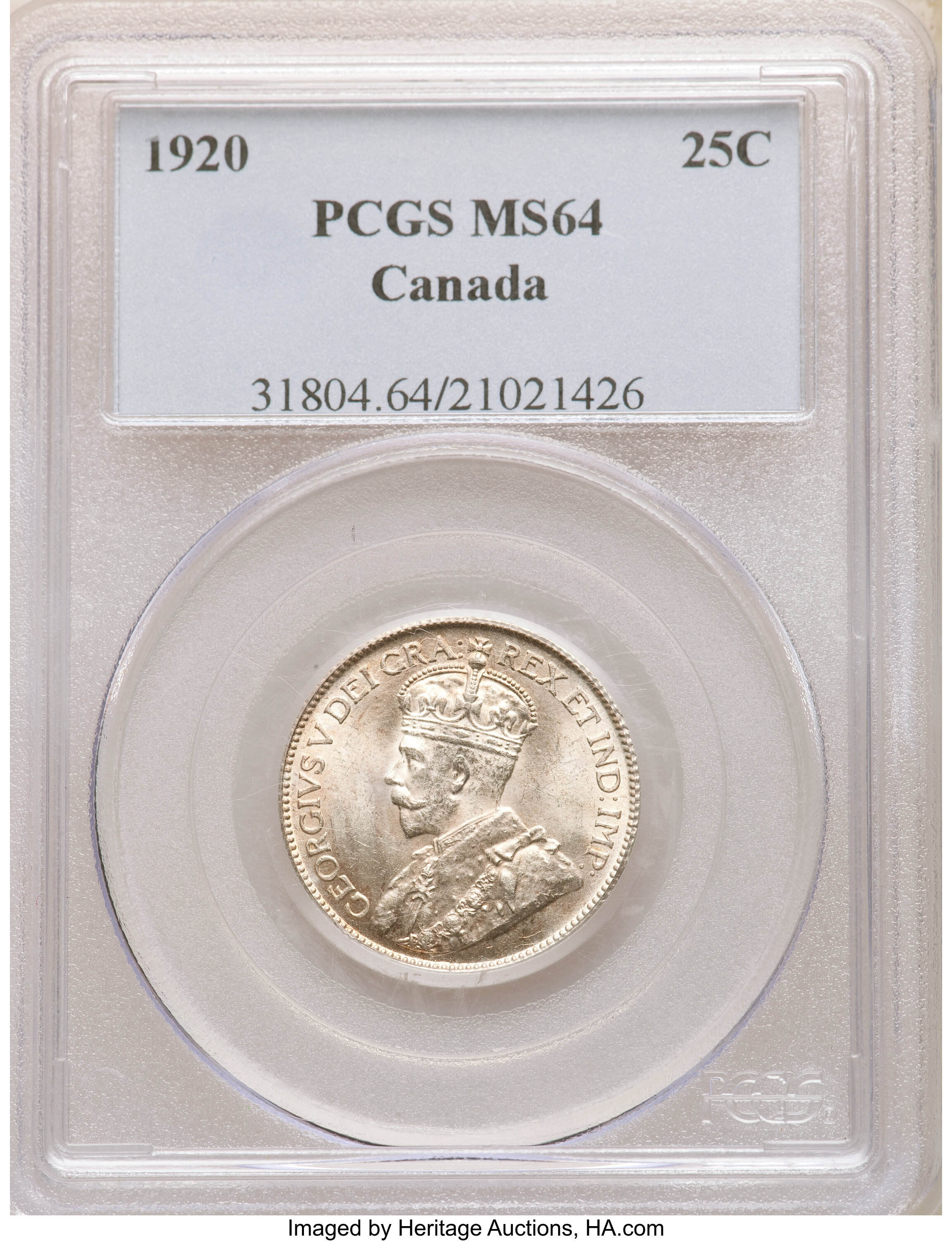 Canada: George V 25 Cents 1920 MS64 PCGS,...