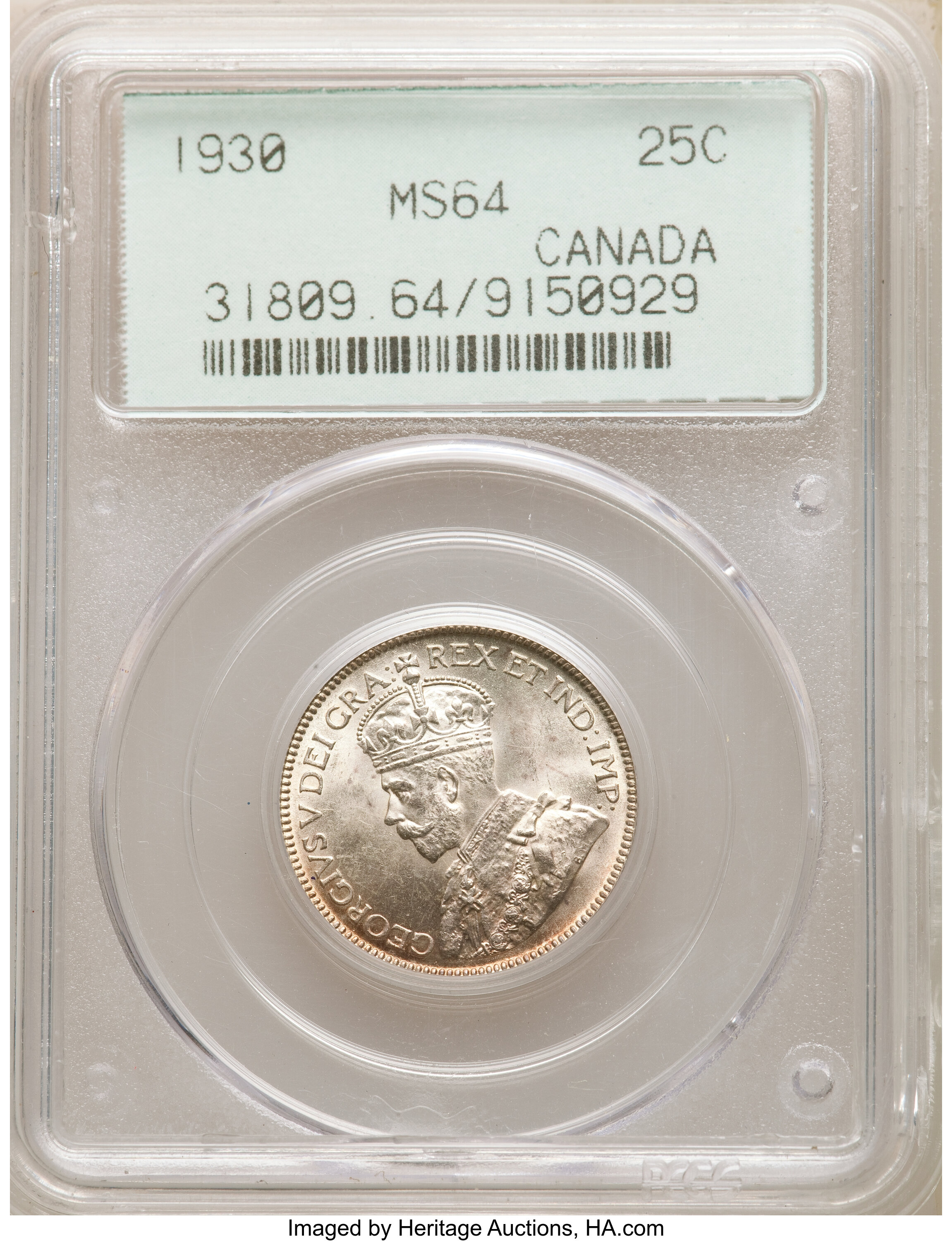 Canada: George V 25 Cents 1930 MS64 PCGS,...