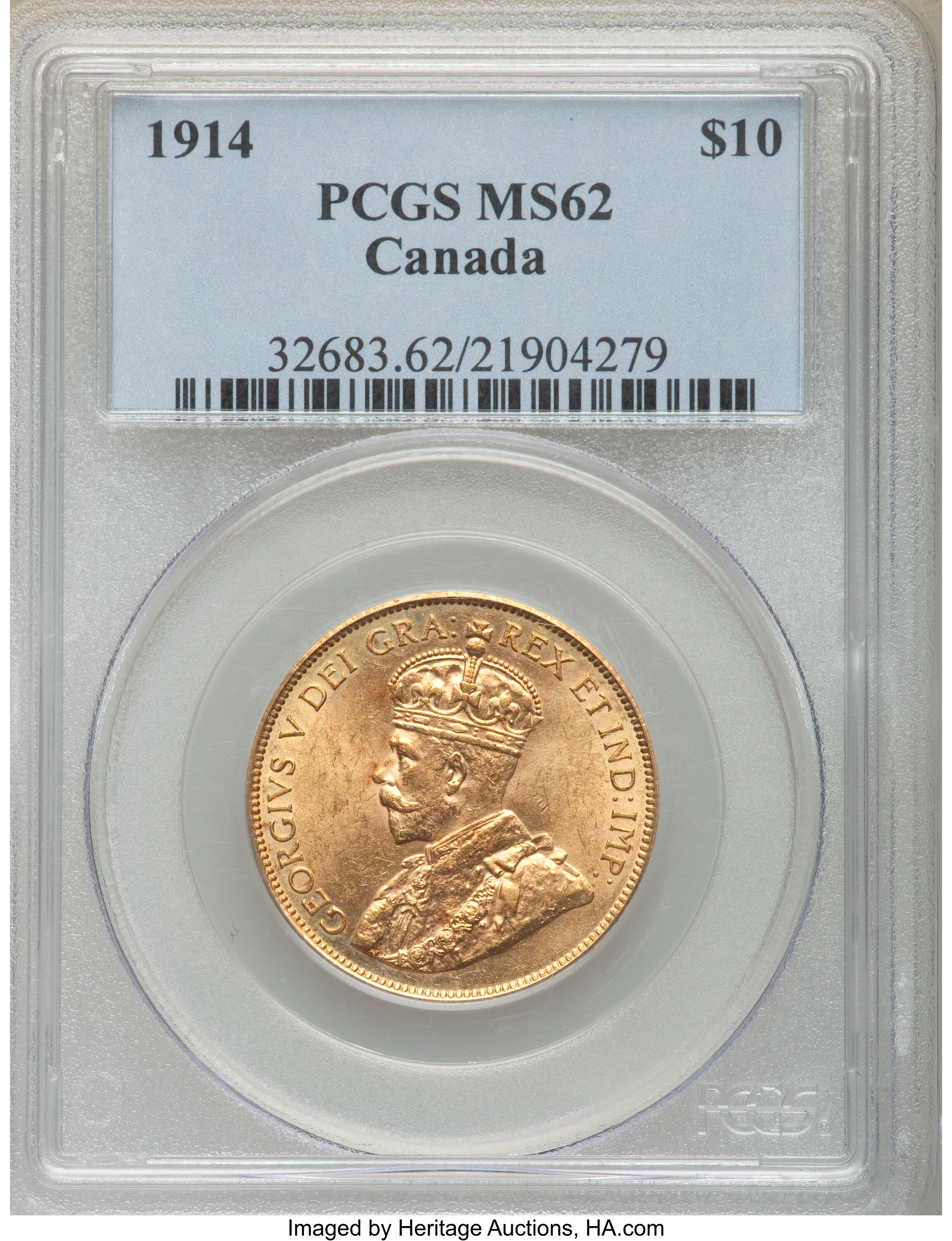 Canada: George V gold 10 Dollars 1914 MS62 PCGS,...
