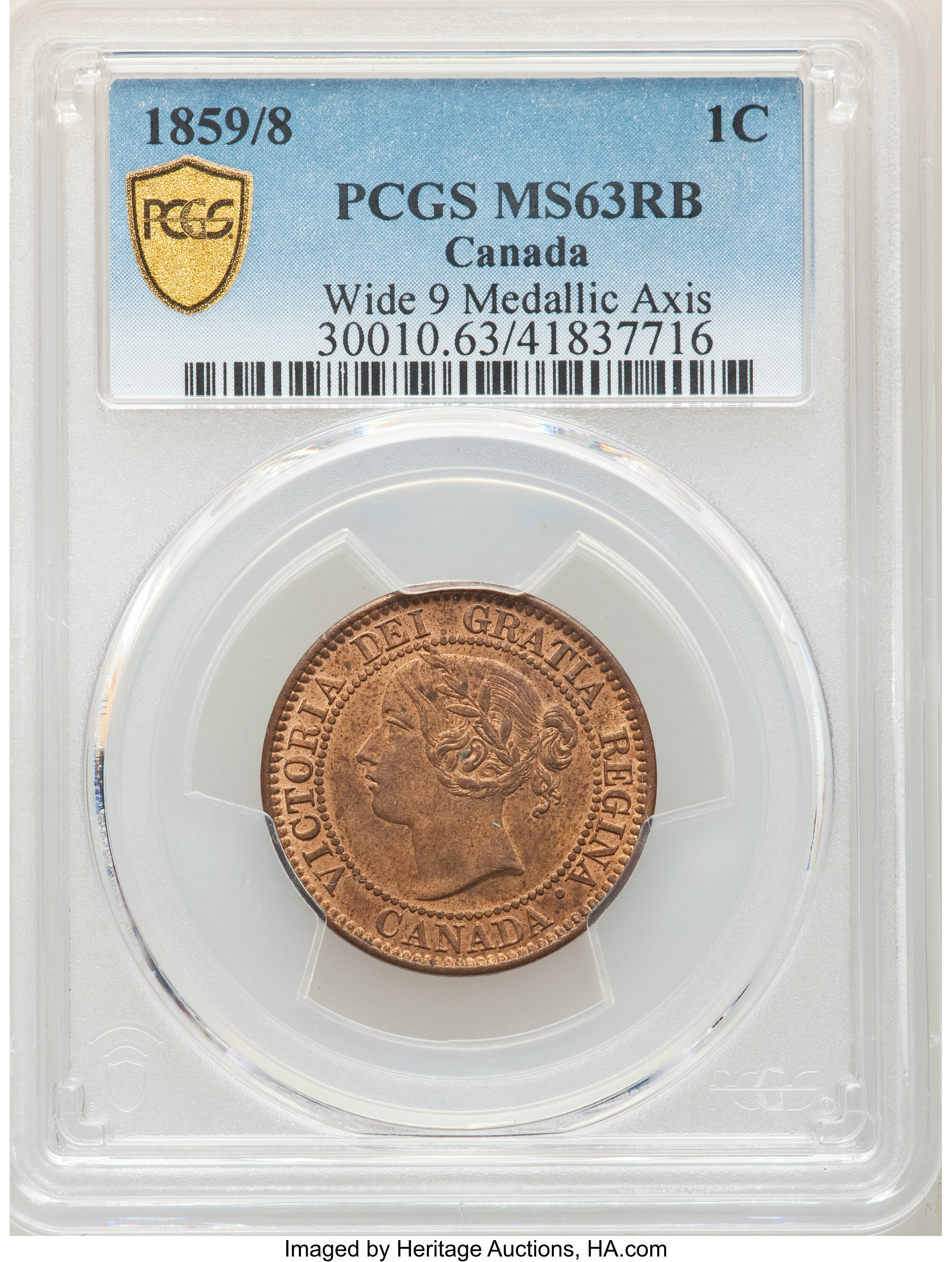 1859/8 1c Province of Canada, Medal Alignment, Wide 9 MS RB MS63 RB thumbnail 2