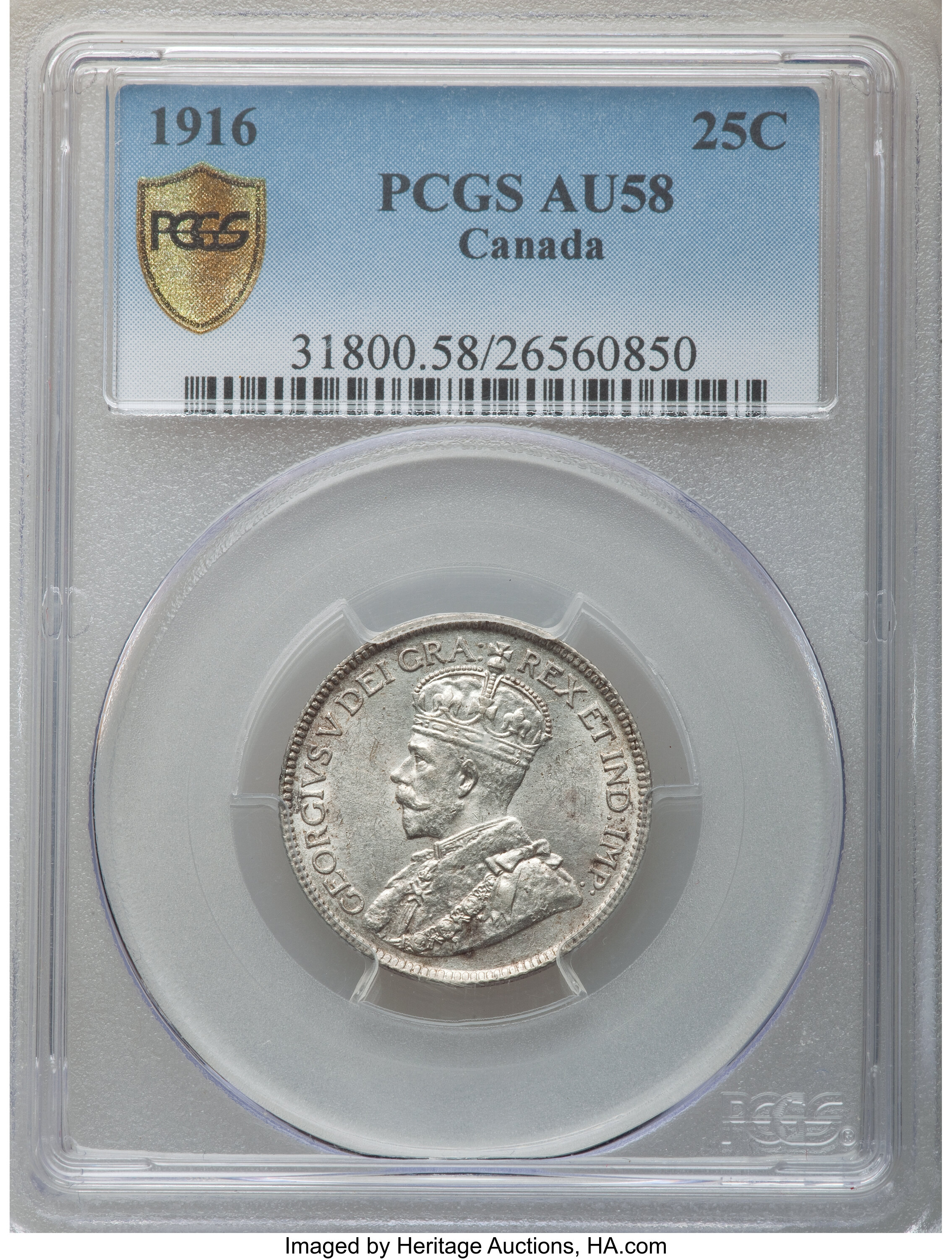 Canada: George V 25 Cents 1916 AU58 PCGS,...