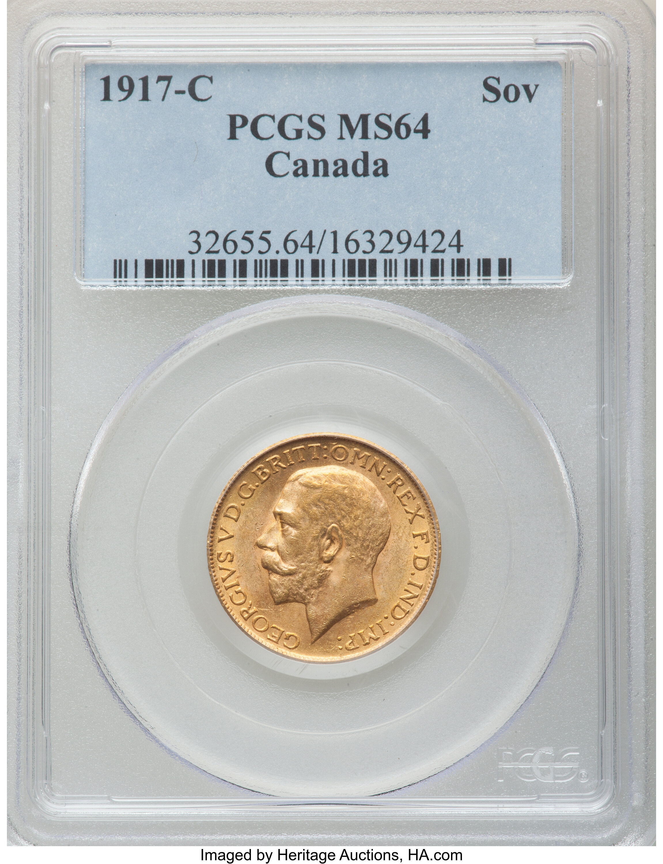 Canada: George V gold Sovereign 1917-C MS64 PCGS,...