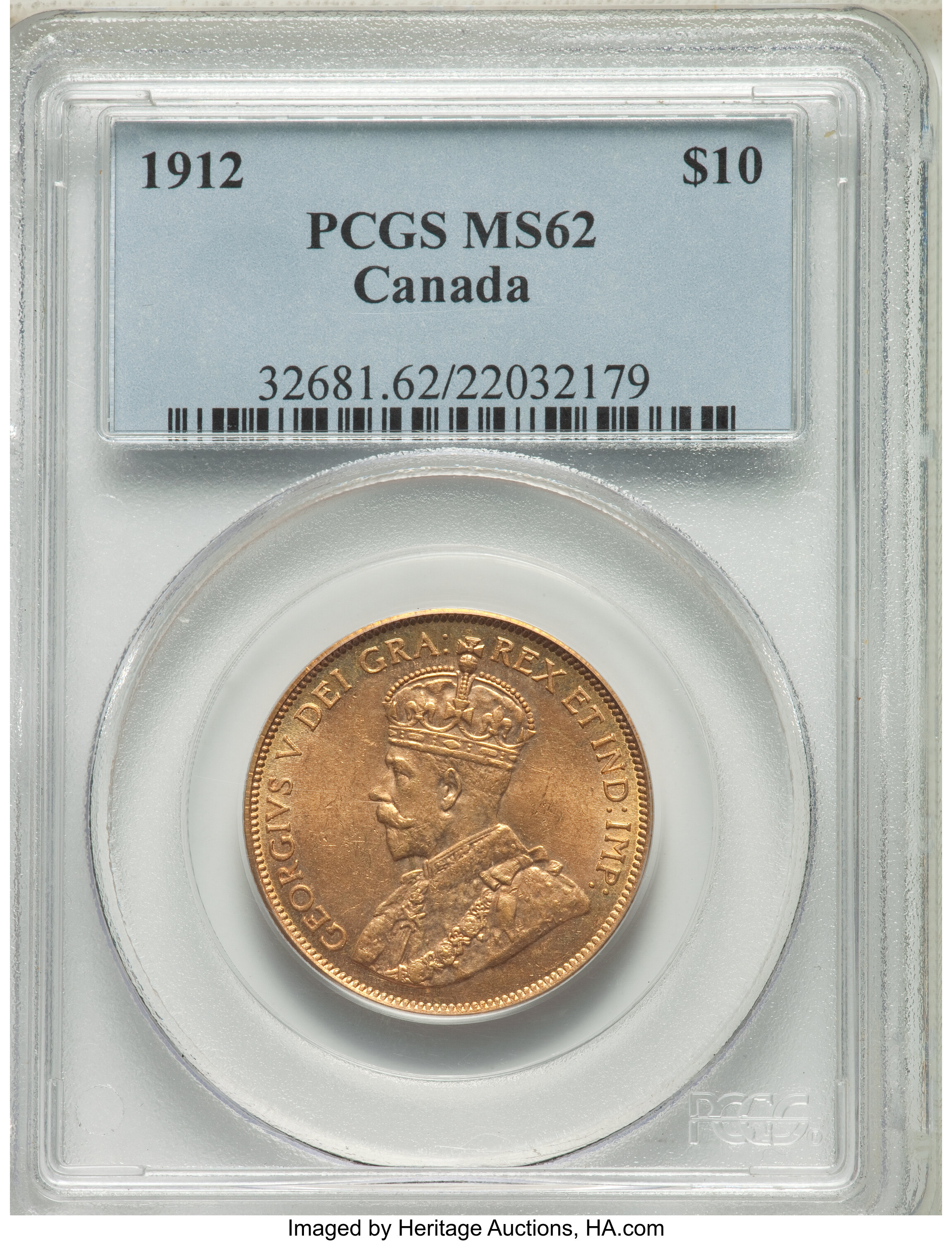 Canada: George V gold 10 Dollars 1912 MS62 PCGS,...