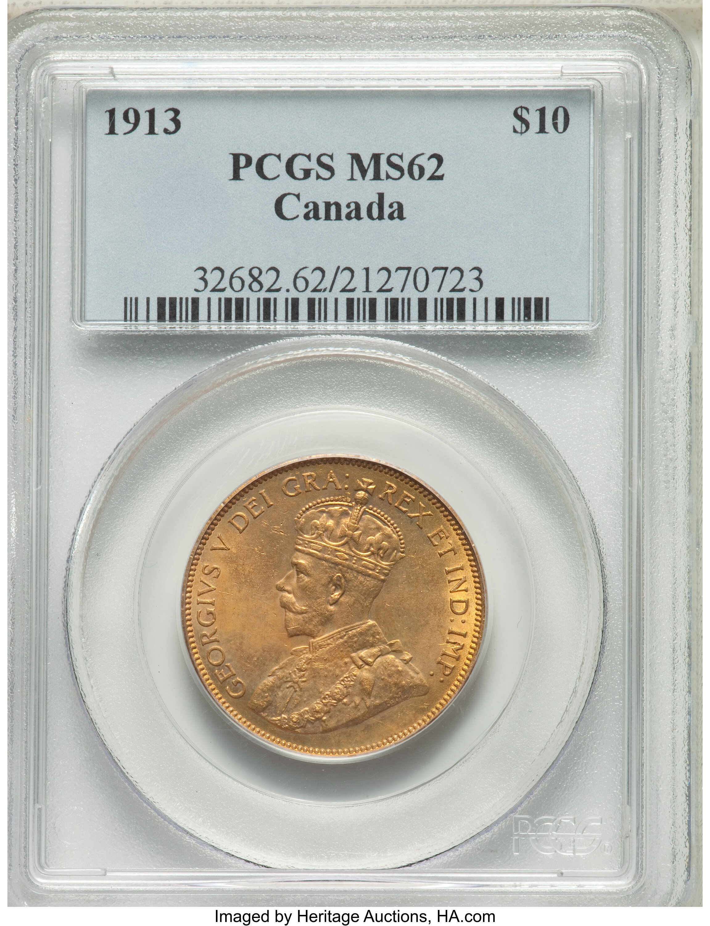 Canada: George V gold 10 Dollars 1913 MS62 PCGS,...
