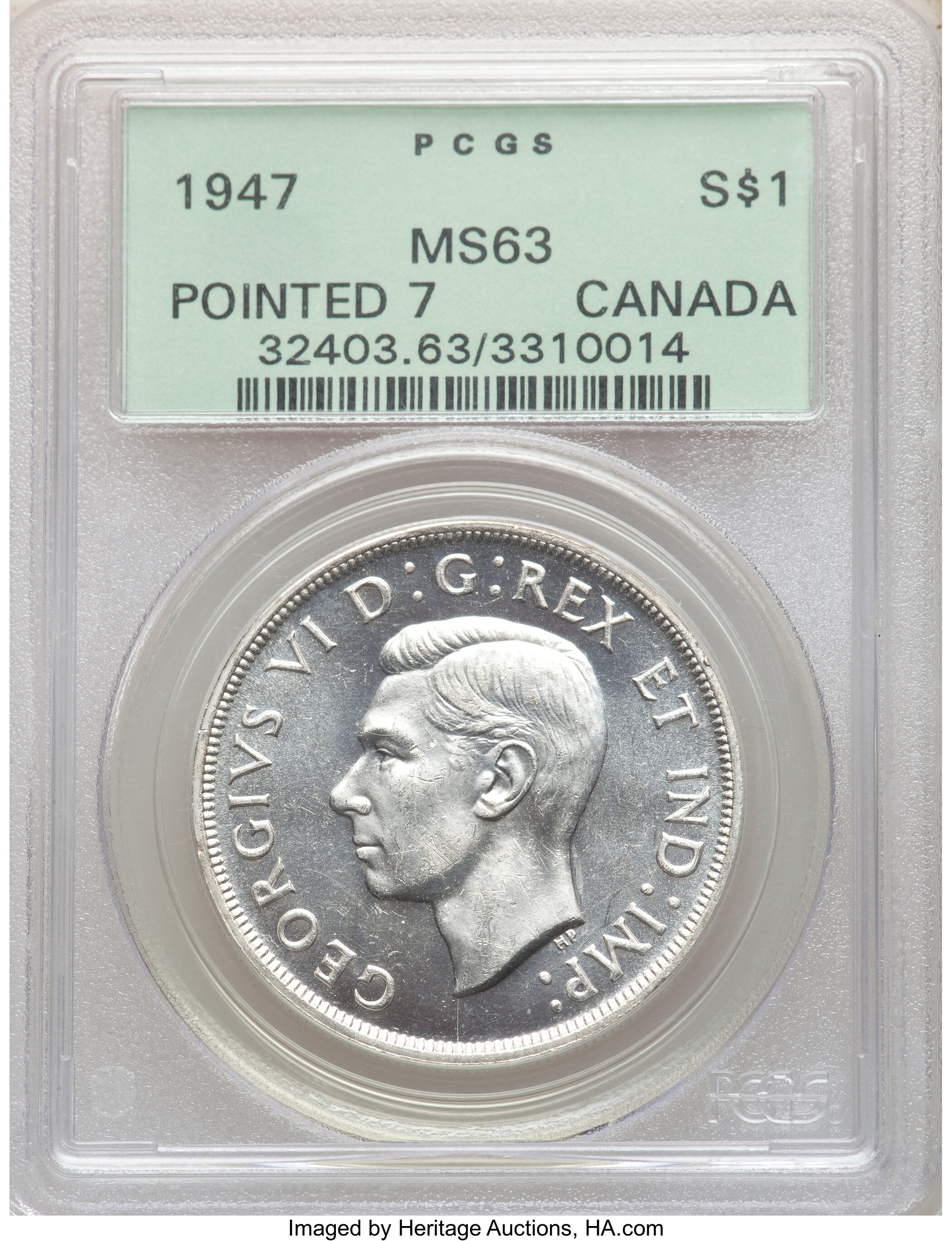 1947 S$1 Pointed 7  MS (KM-37) MS63 thumbnail 6