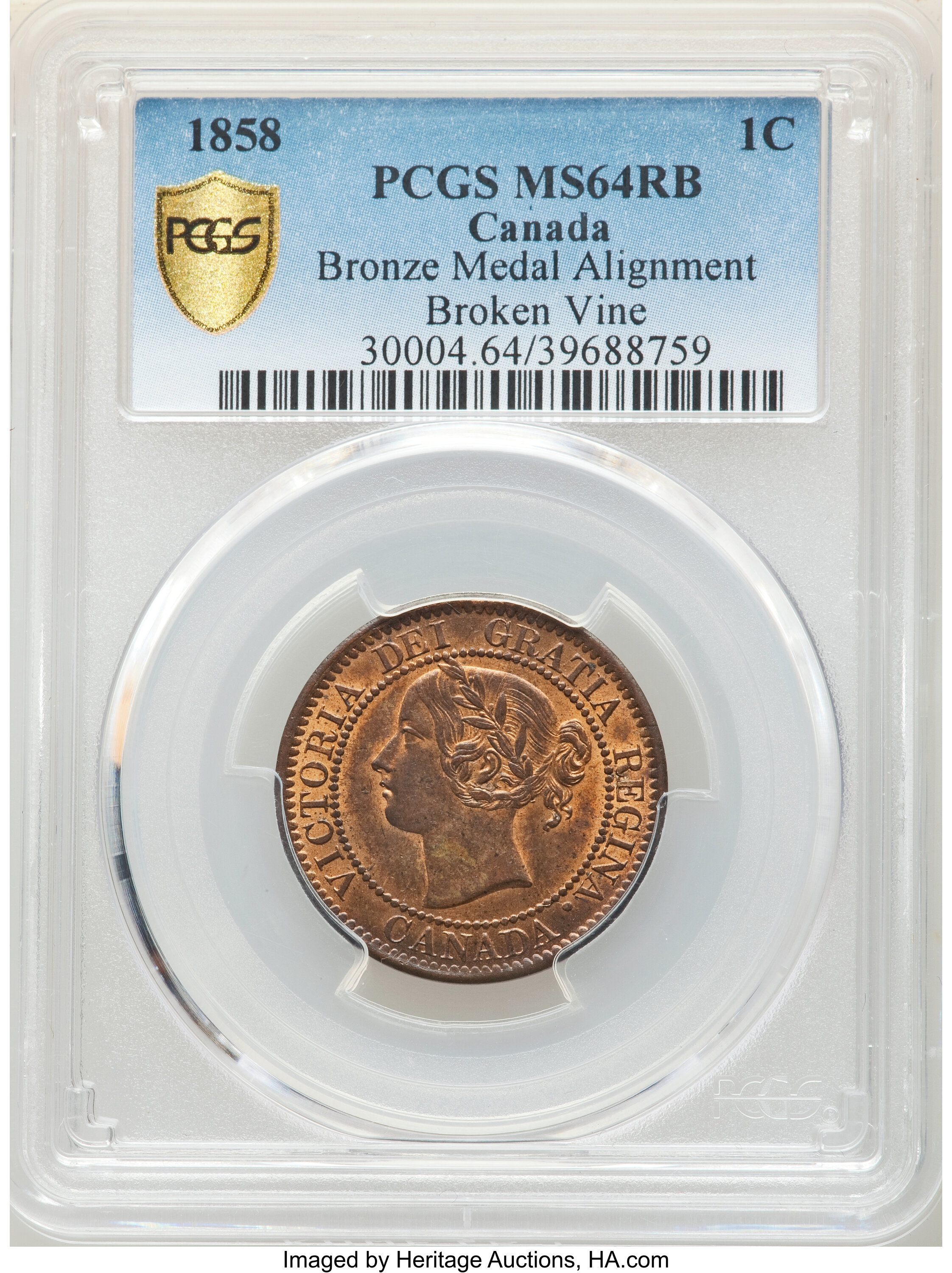1858 1c Province of Canada, Broken Vine MS RB MS64 RB thumbnail 2