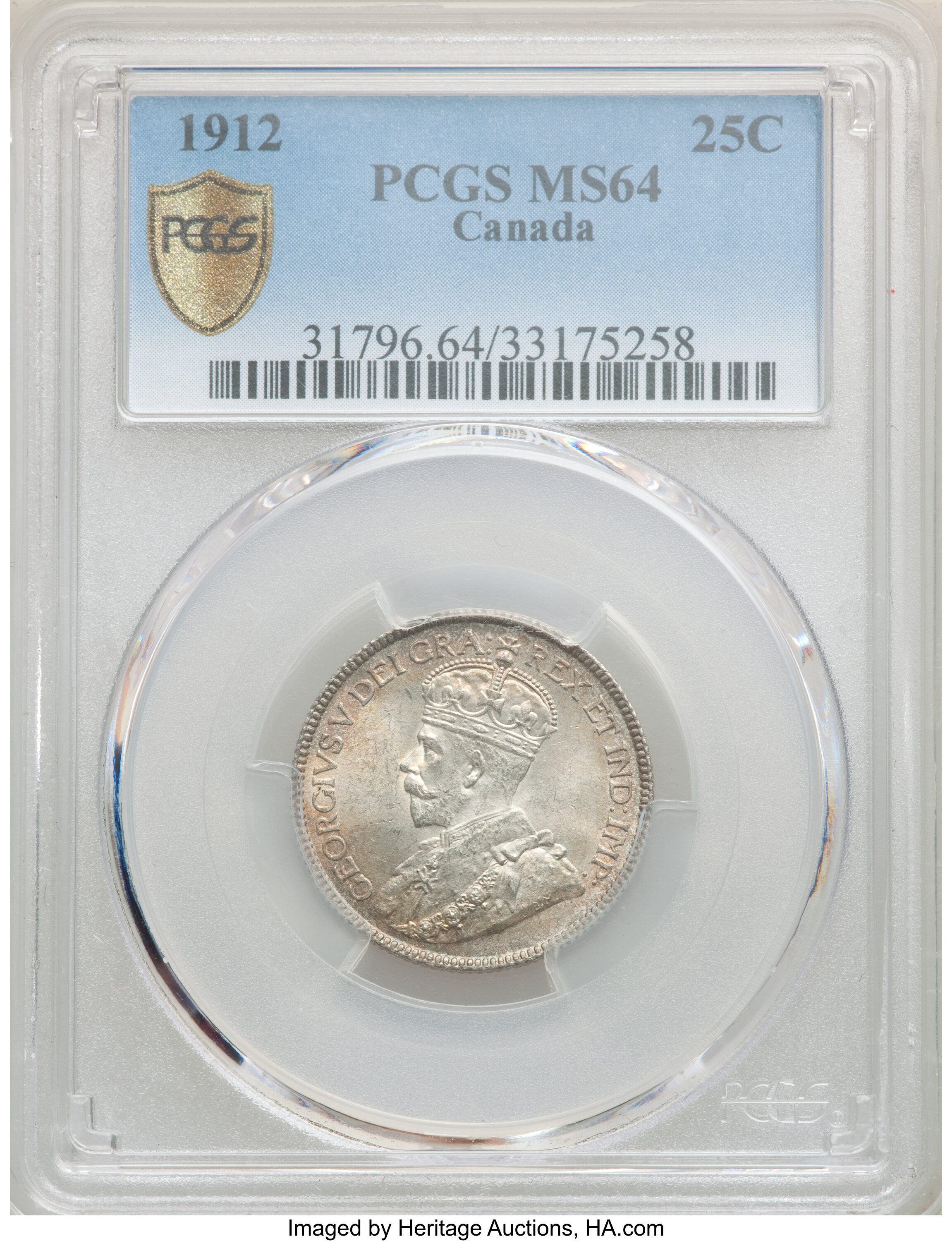 Canada: George V 25 Cents 1912 MS64 PCGS,...