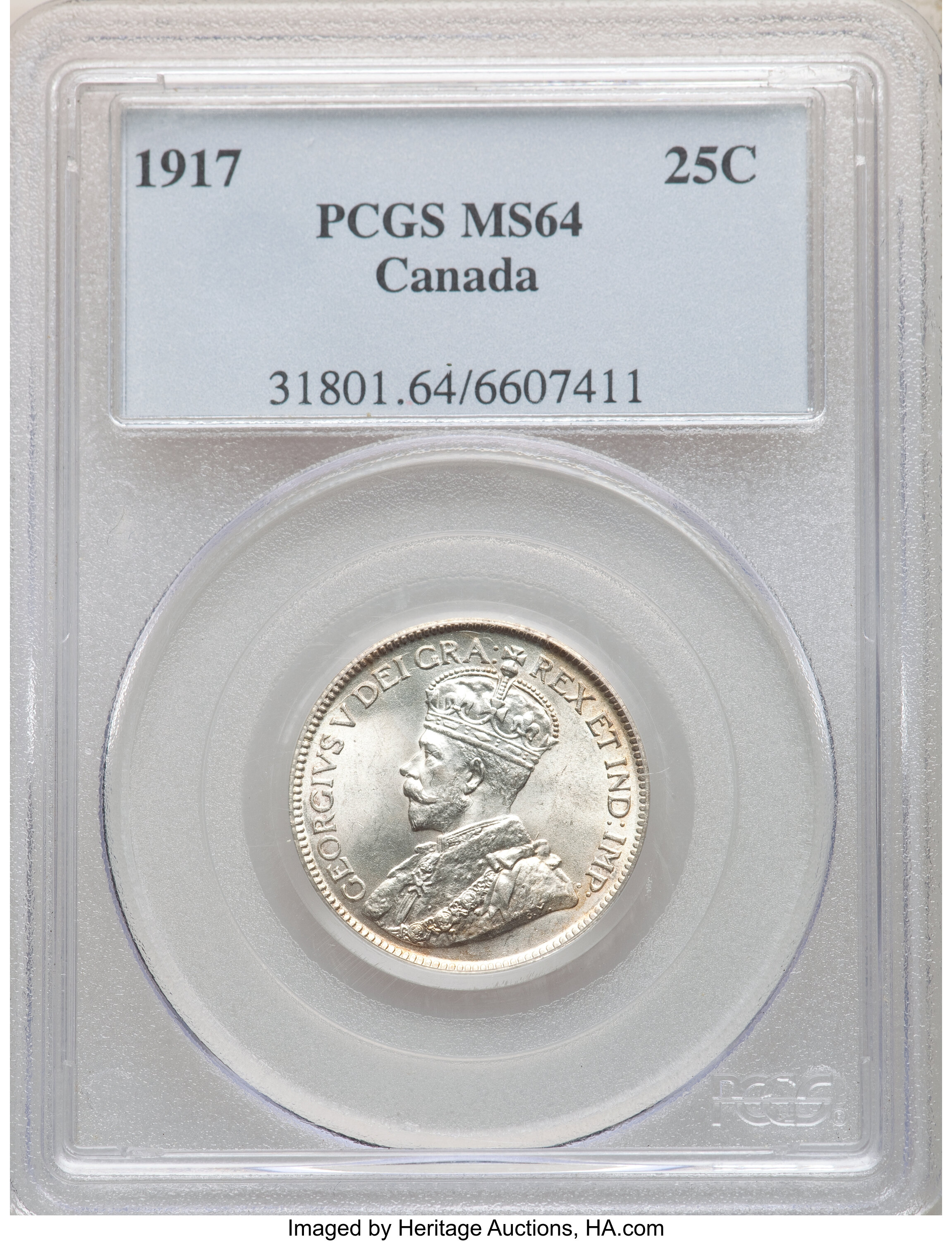 Canada: George V 25 Cents 1917 MS64 PCGS,...
