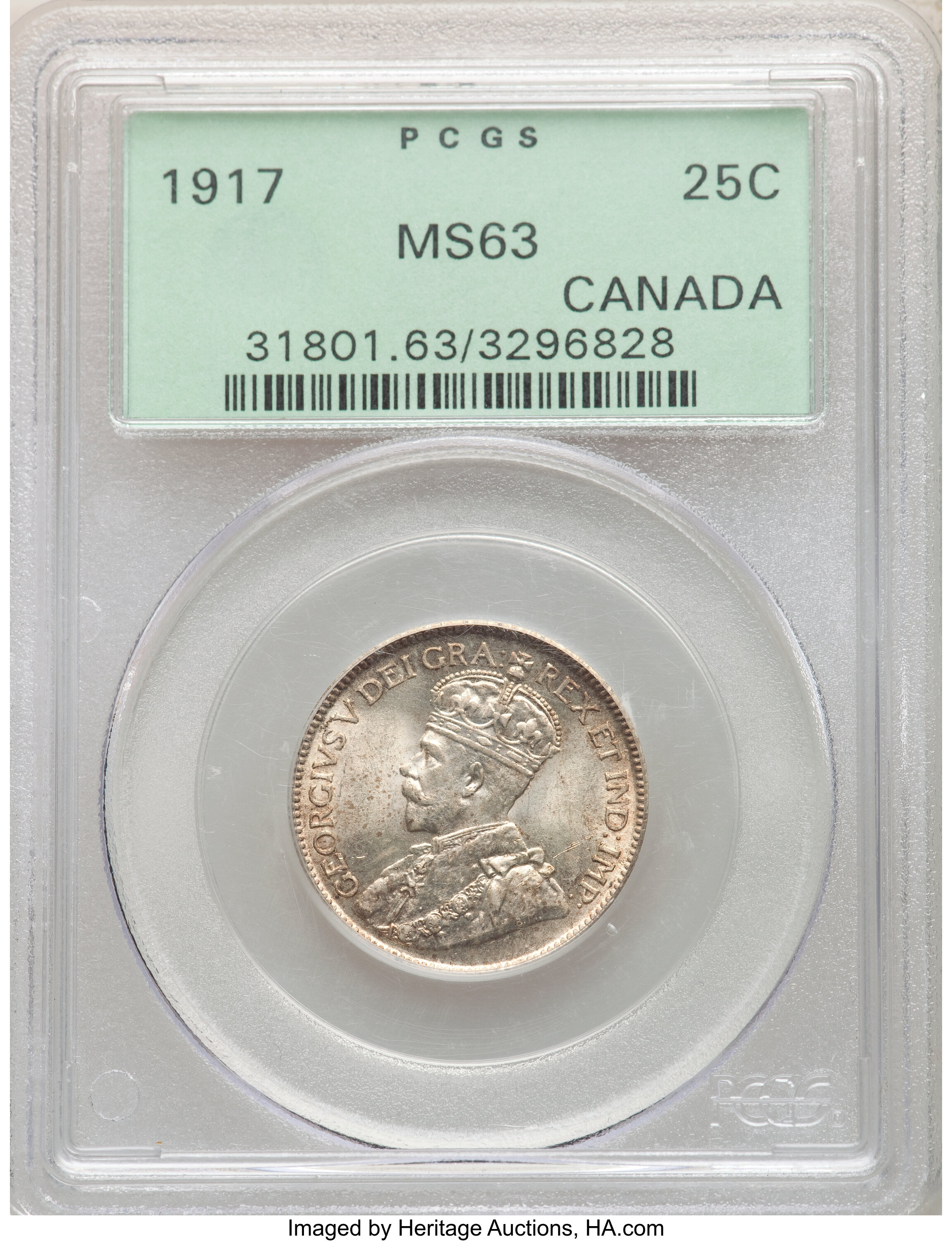 Canada: George V 25 Cents 1917 MS63 PCGS,...
