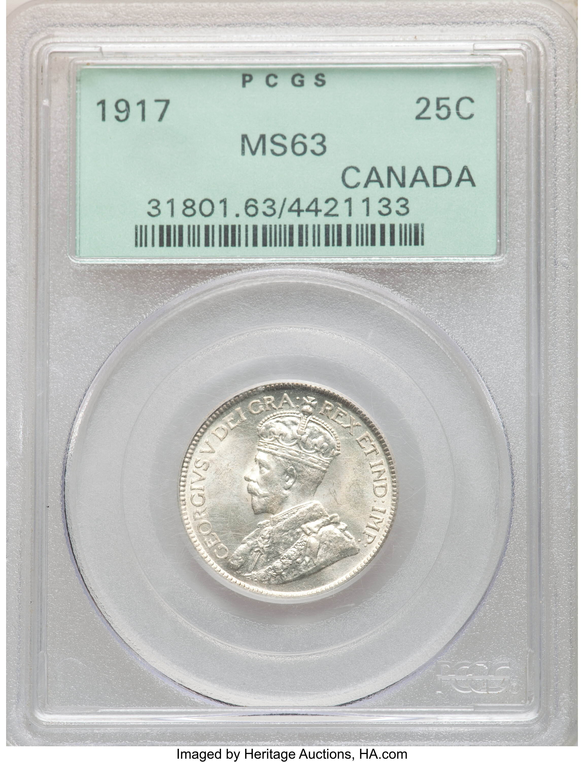 Canada: George V 25 Cents 1917 MS63 PCGS,...