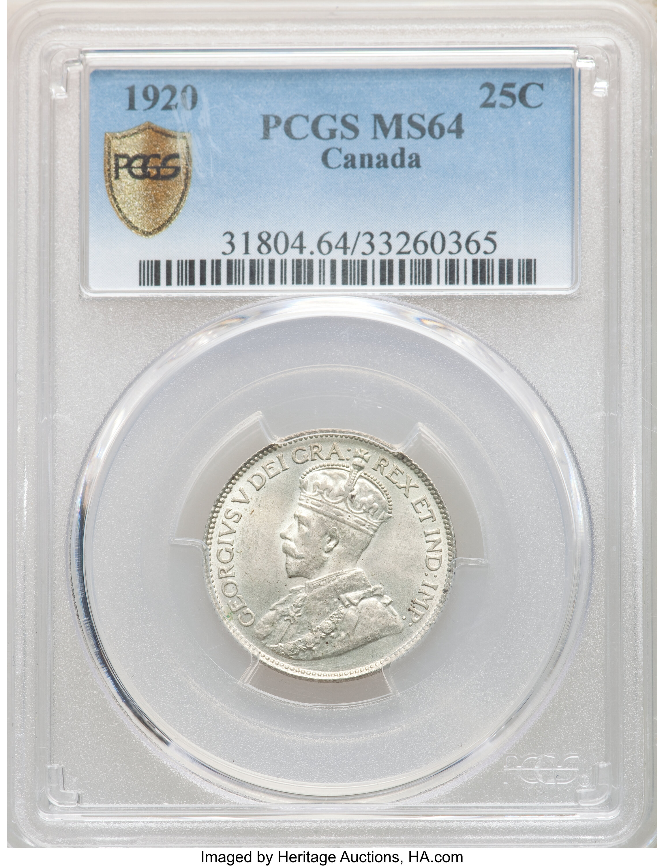 Canada: George V 25 Cents 1920 MS64 PCGS,...