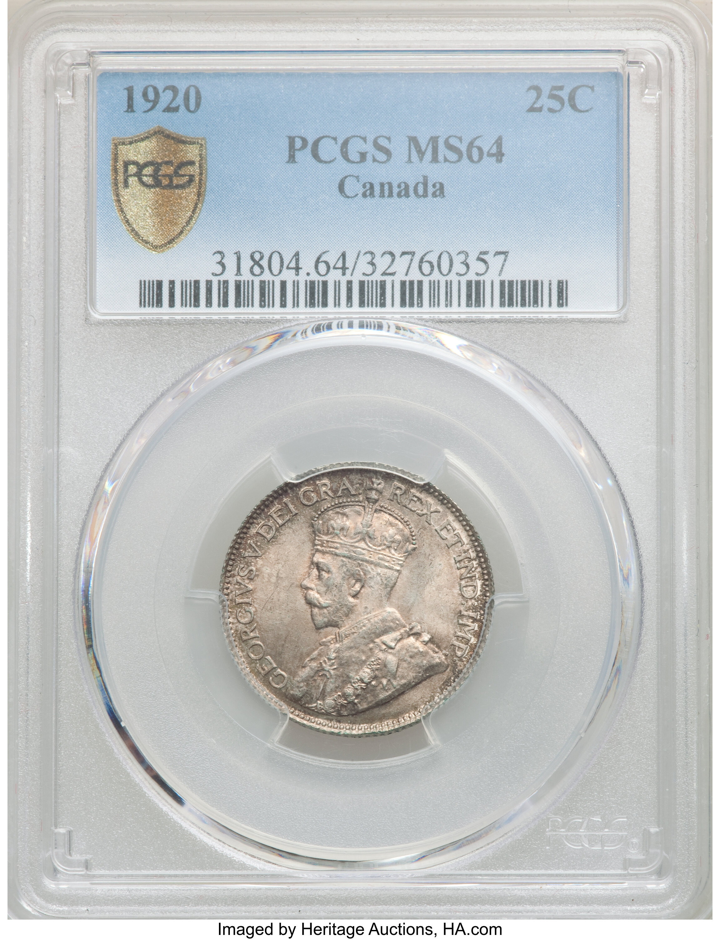 Canada: George V 25 Cents 1920 MS64 PCGS,...