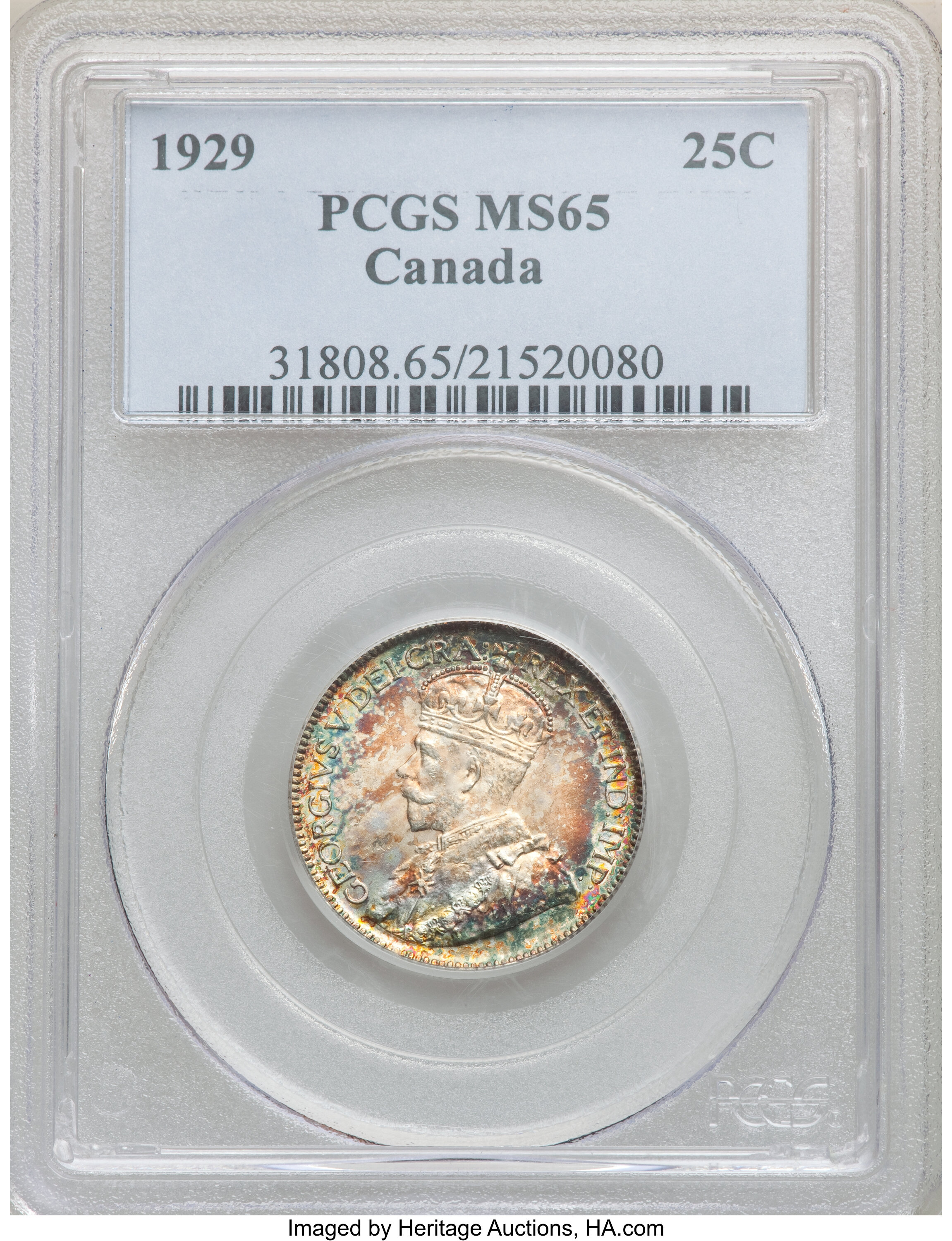 Canada: George V 25 Cents 1929 MS65 PCGS,...