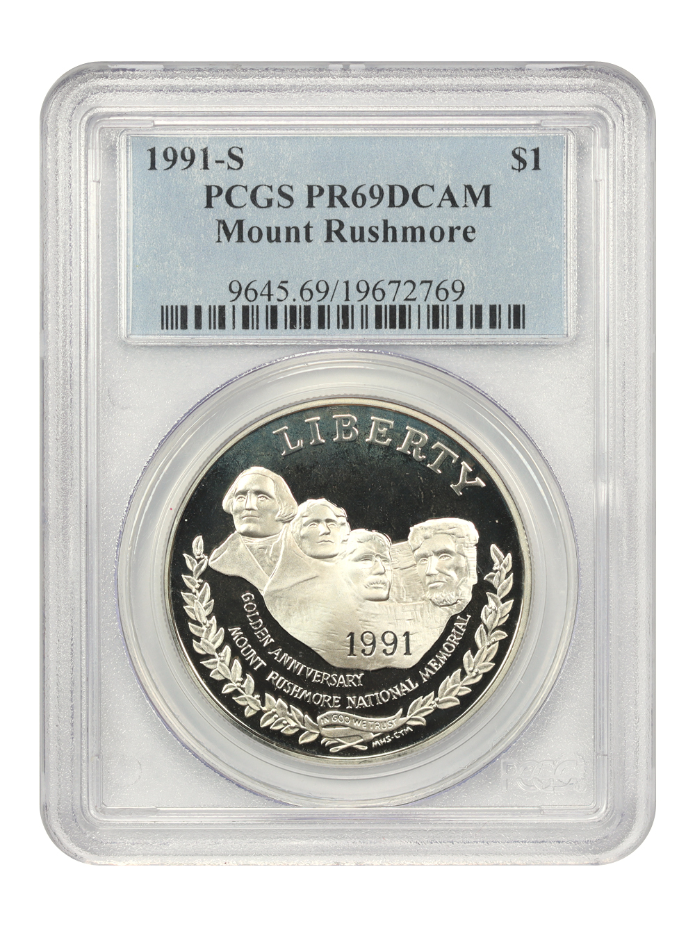 1991-S S$1 Mount Rushmore Golden Anniversary PR DCAM OGP thumbnail 10