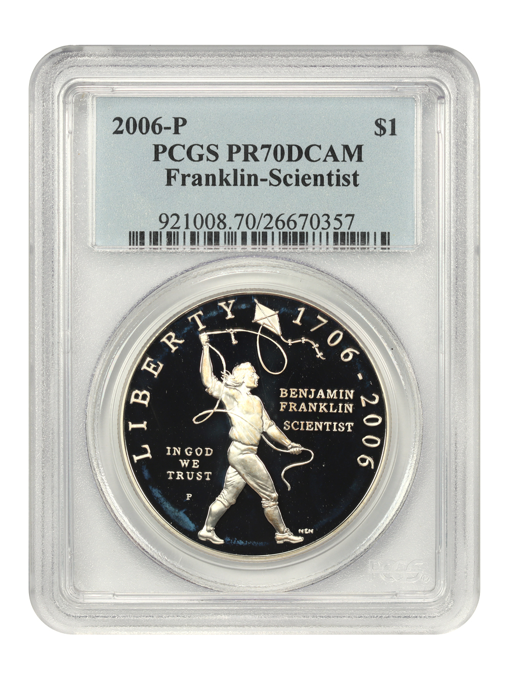 2006-P S$1 Benjamin Franklin Tercentenary, Scientist PR DCAM PR70 DCAM thumbnail 4