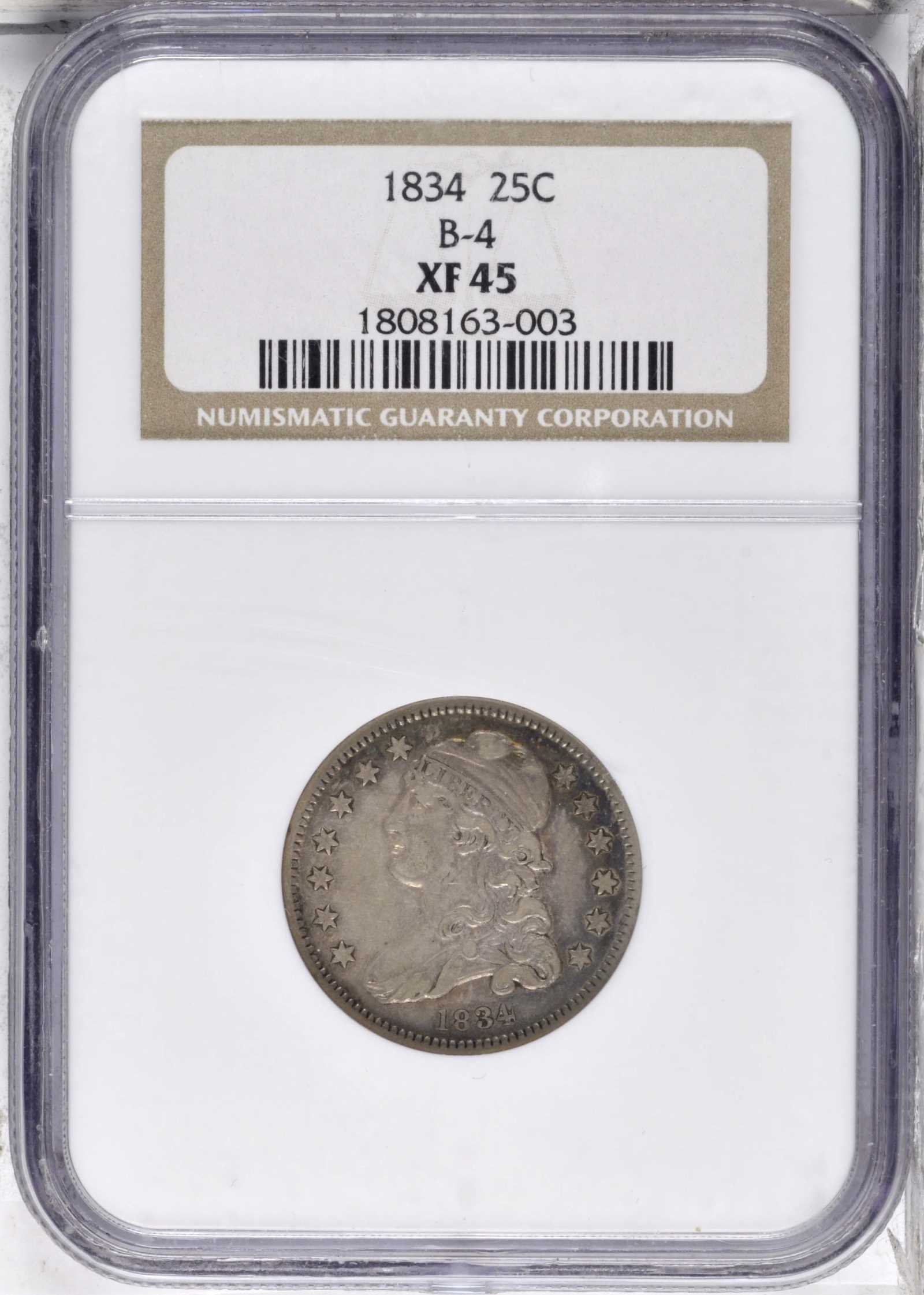 1834 25c B-4 XF40 CAC thumbnail 6