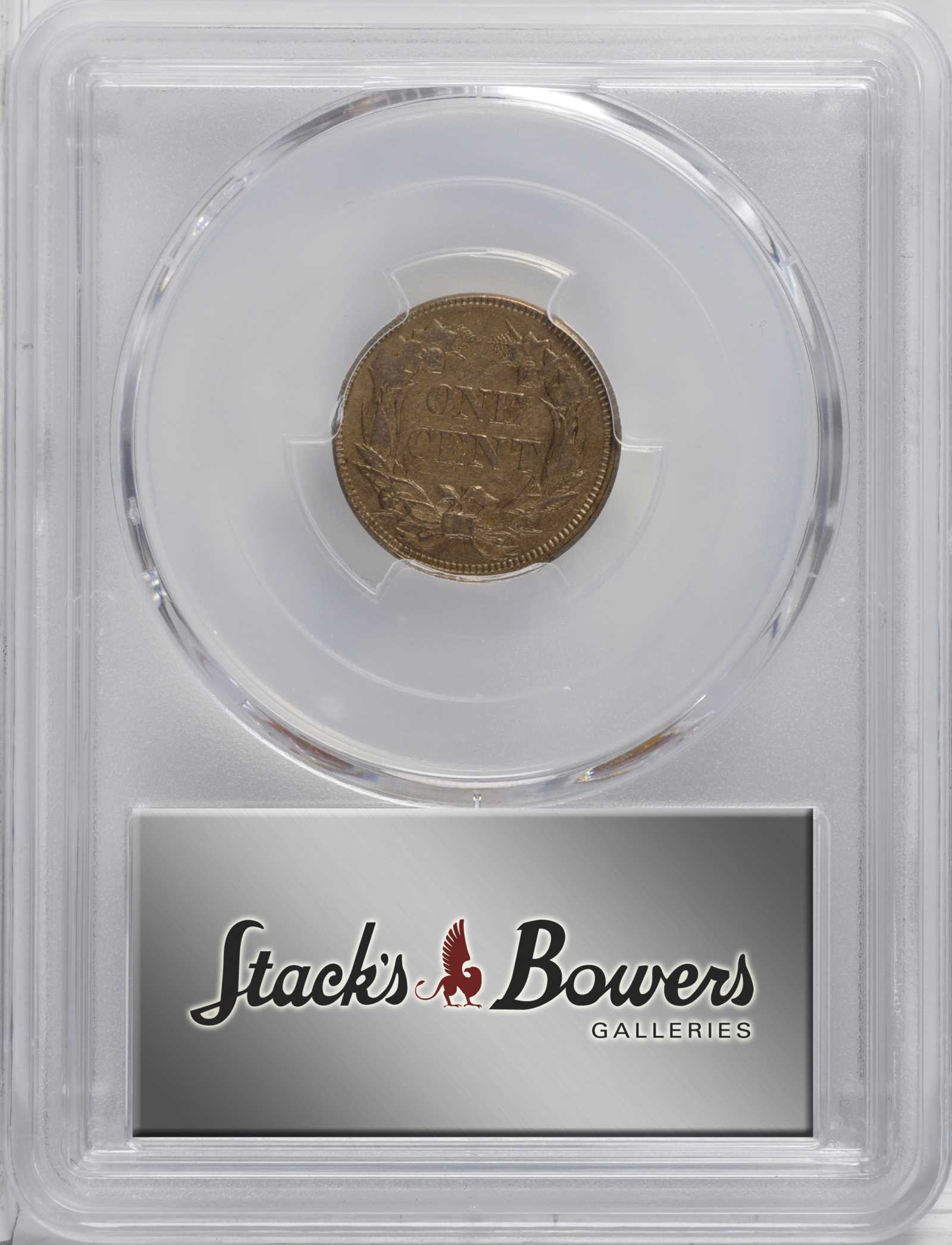 1857 1c Flying Eagle, 50c Obv. Clash, FS-402, S-9 AU55 thumbnail 3