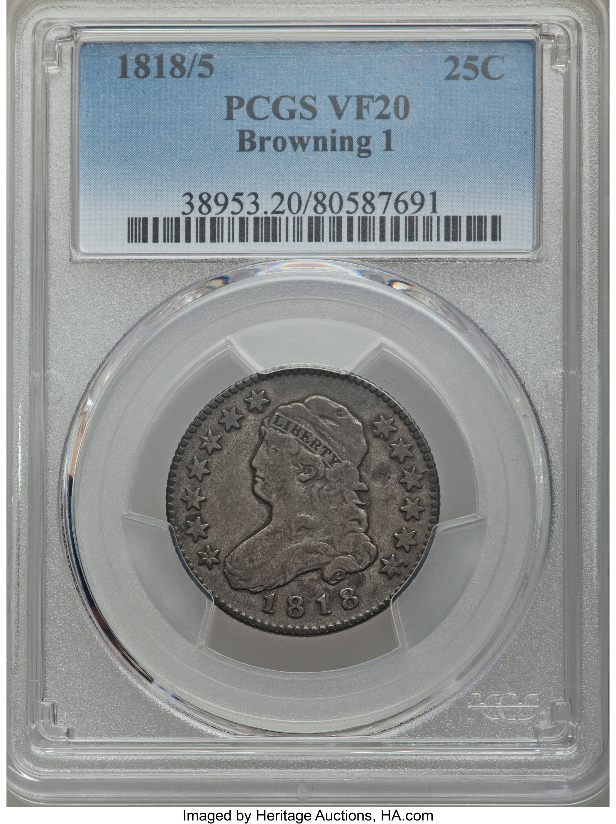 1818/5 25c Overdate, B-1 AG3 CAC thumbnail 19