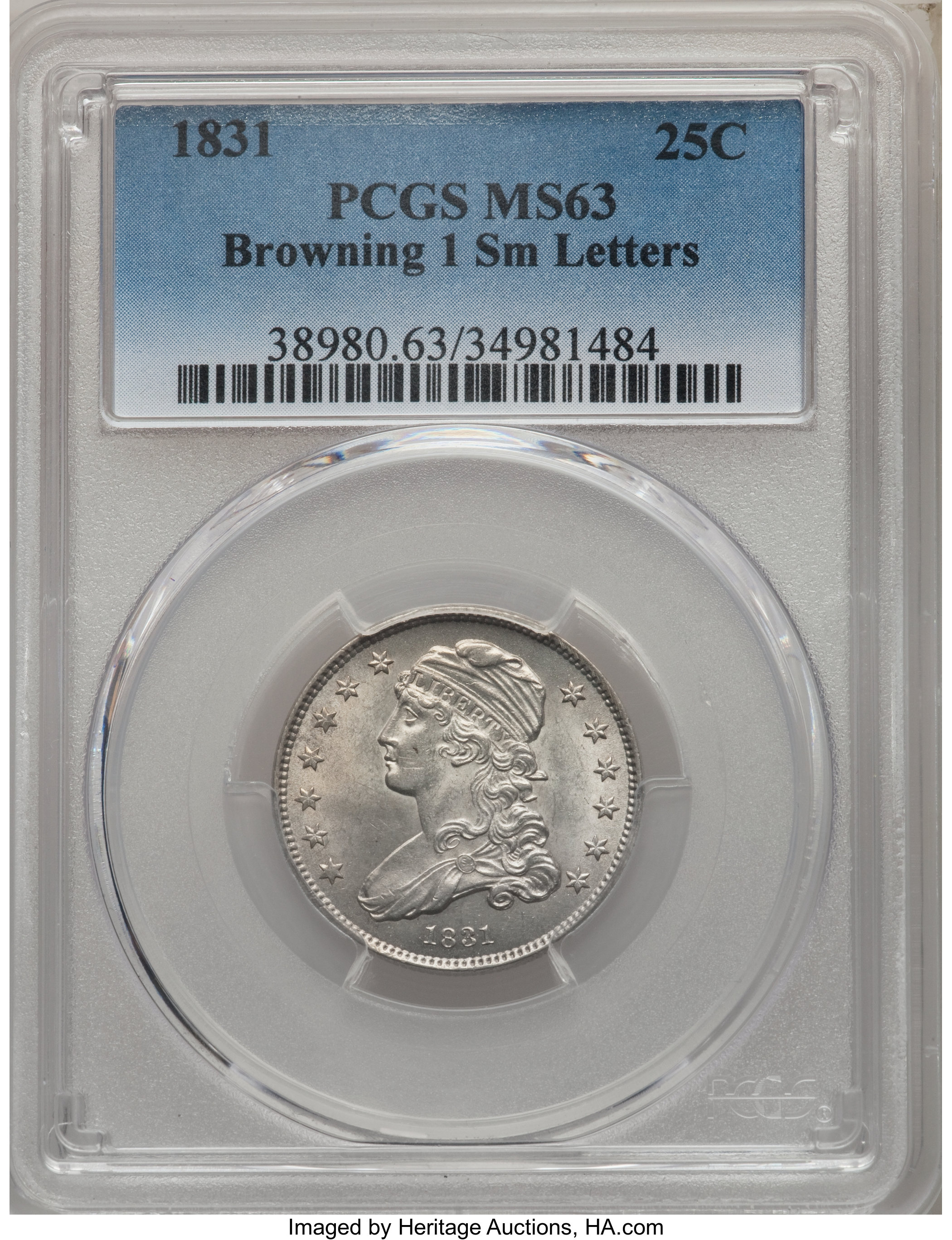 1831 25c Small Letters, B-1 MS63 thumbnail 4