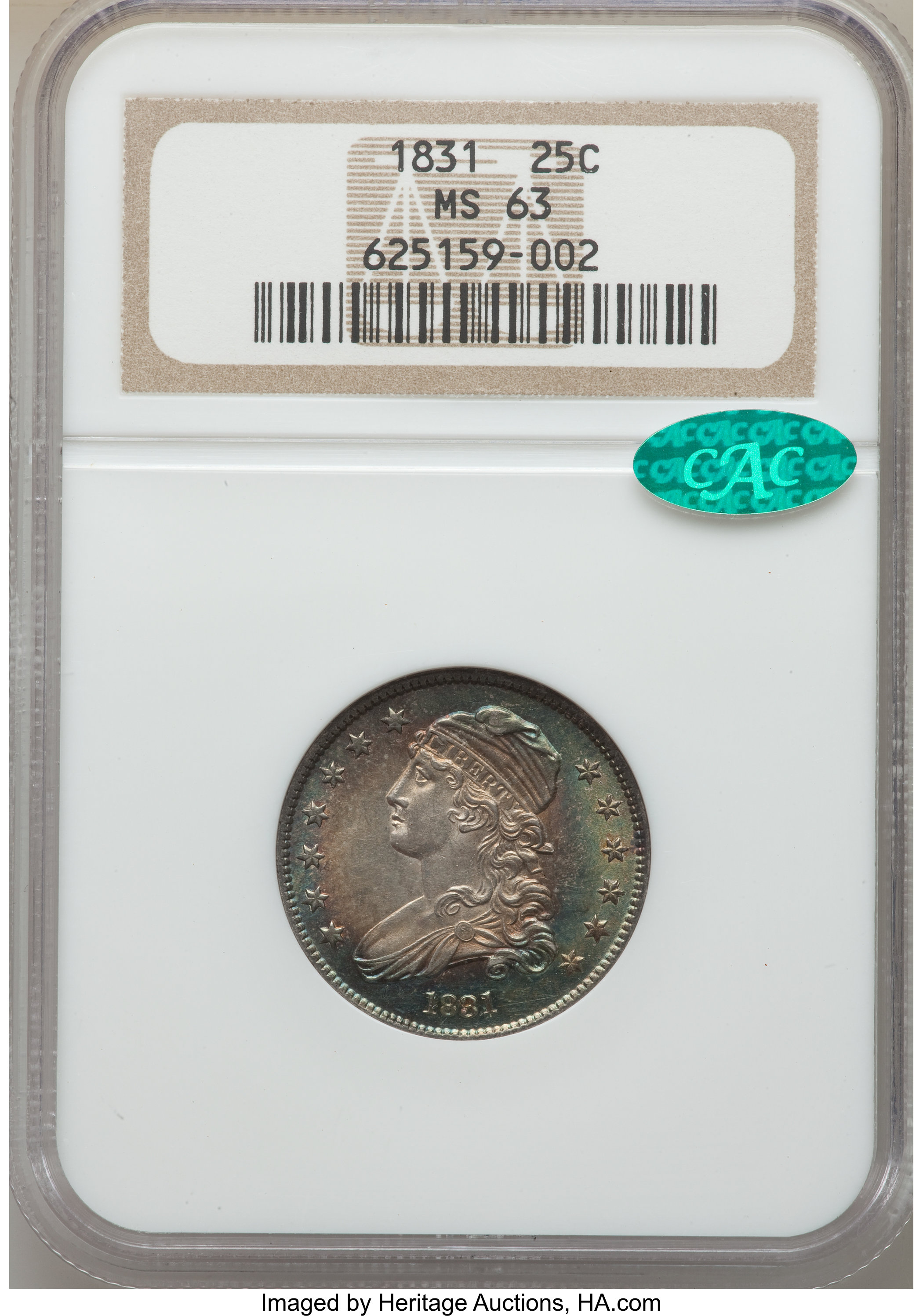 1831 25c Large Letters MS63 CAC thumbnail 4