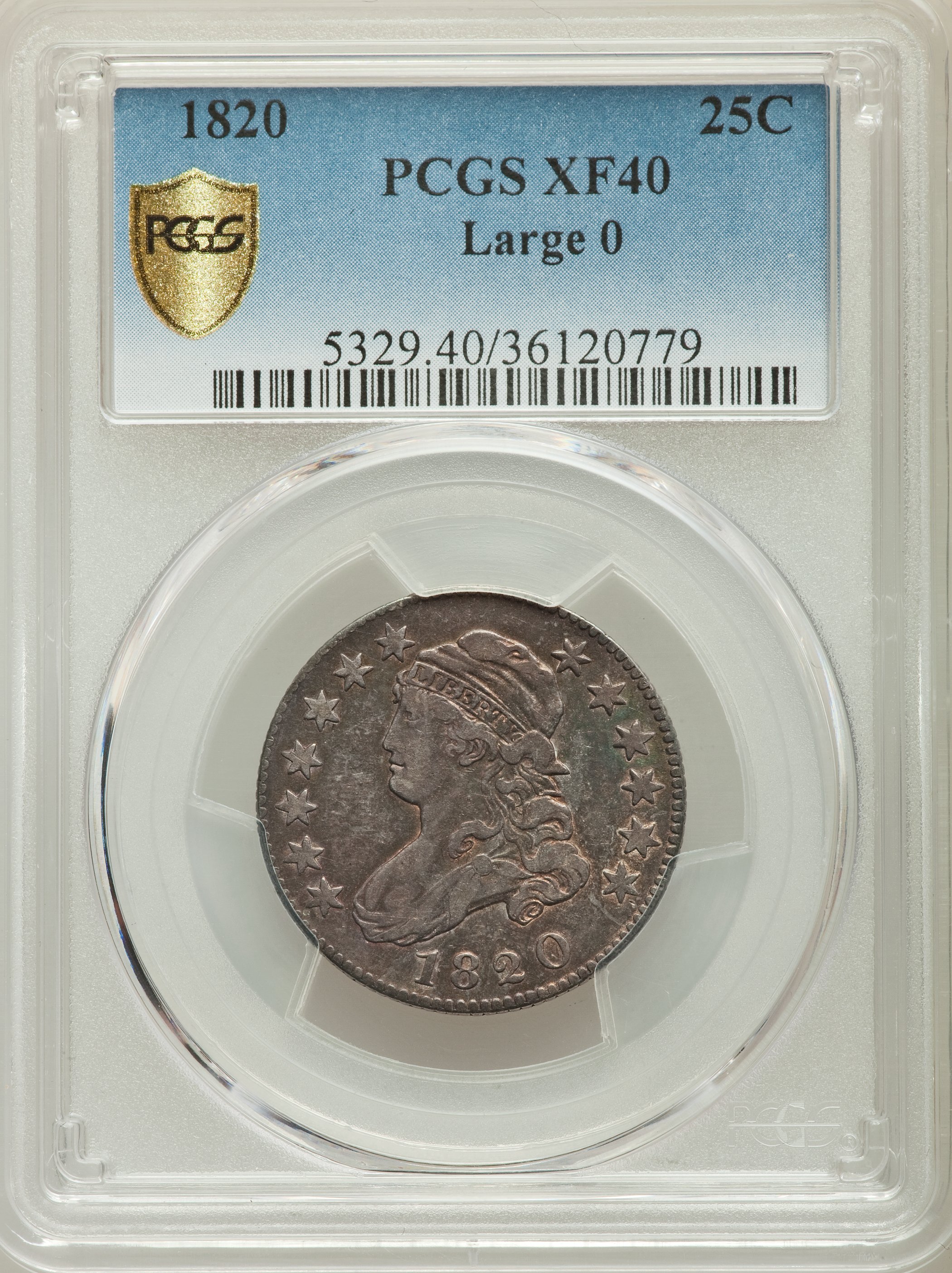 1820 25C Large 0, B-2, R.2, XF40 PCGS Secure. ...