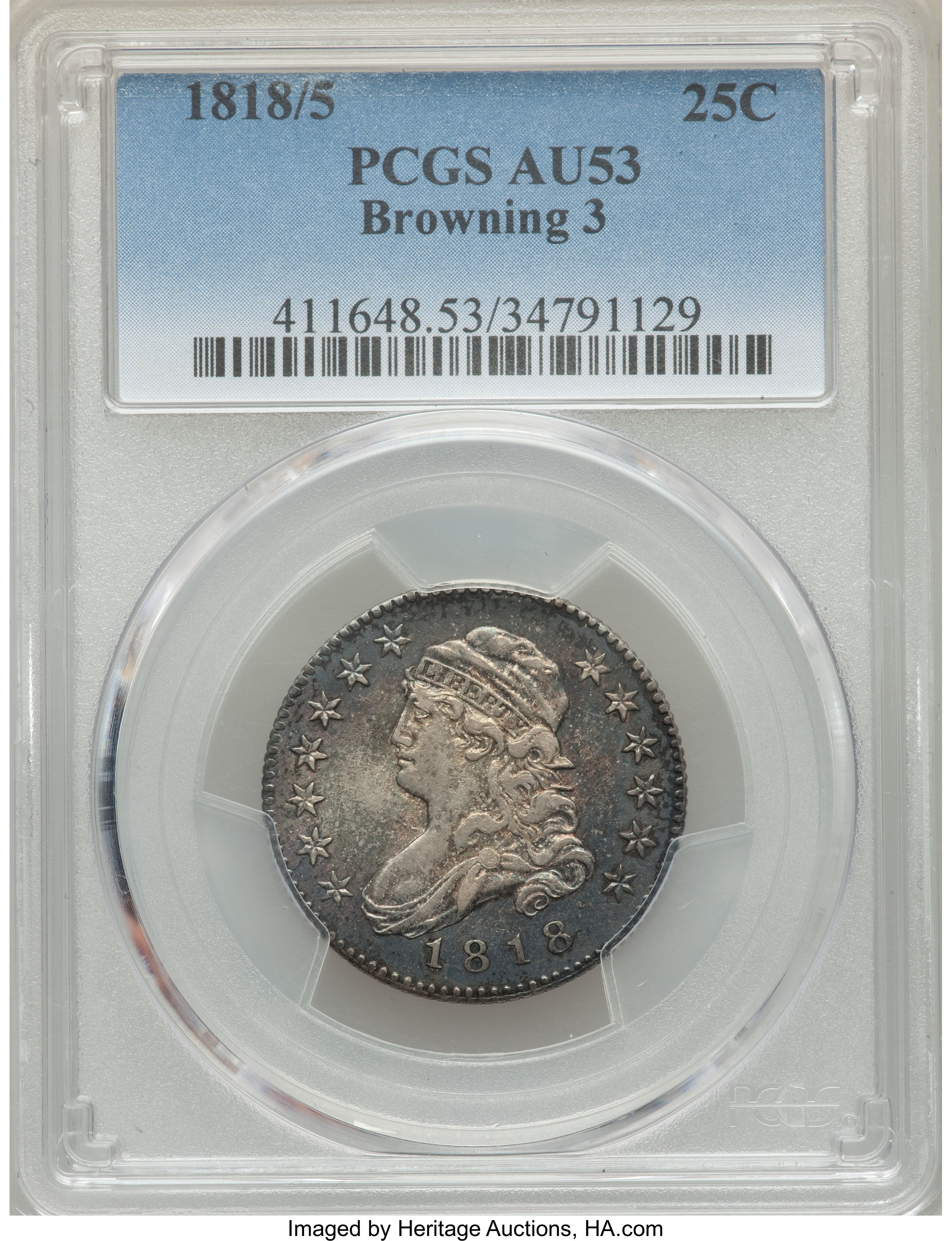1818/5 25c Overdate, B-3 XF45 CAC thumbnail 15